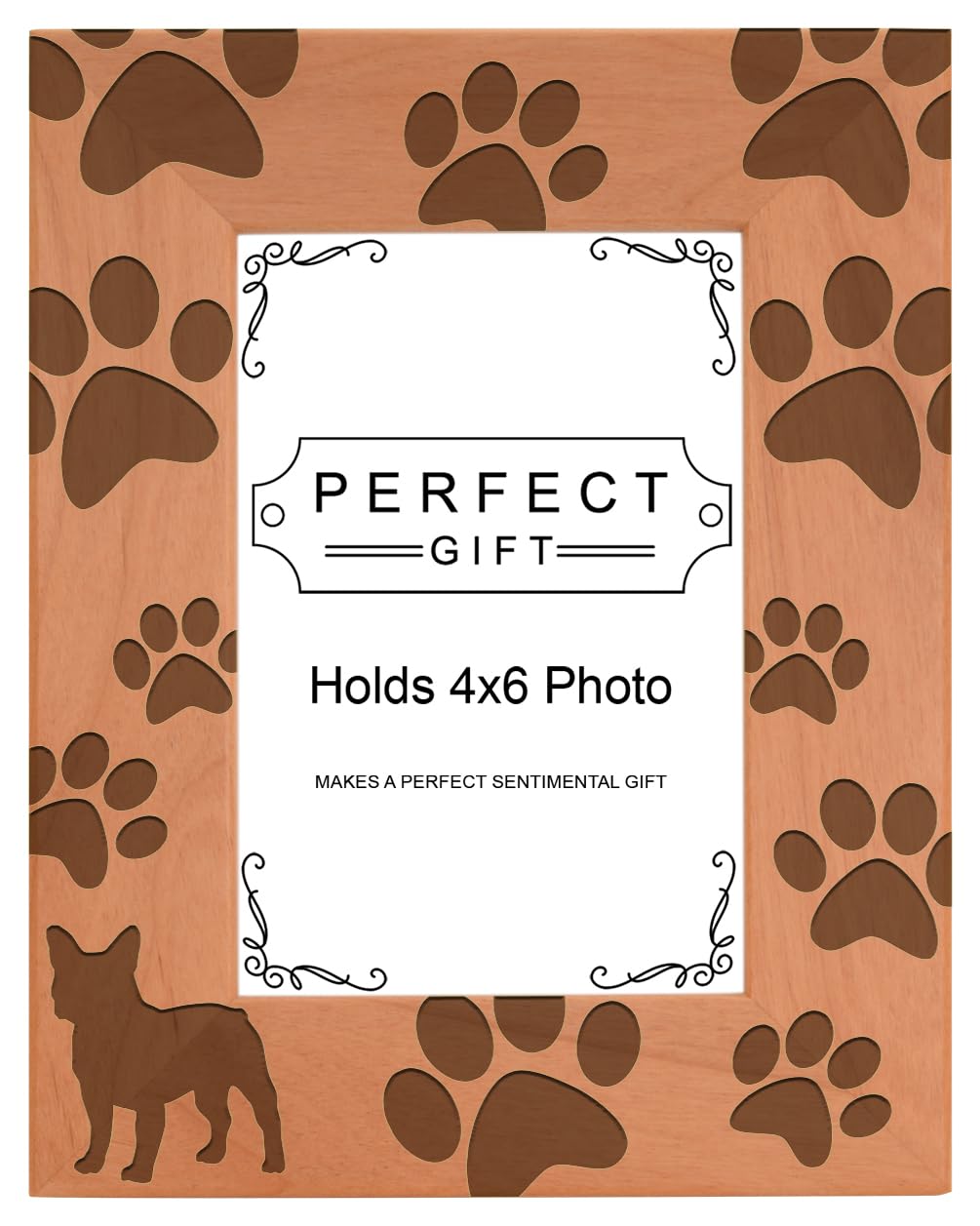 Gifts For All By Rachel Olevia Dog Lover Gift French Bulldog Paw Prints Natural Wood Engraved 4x6 Portrait Picture Frame Wood