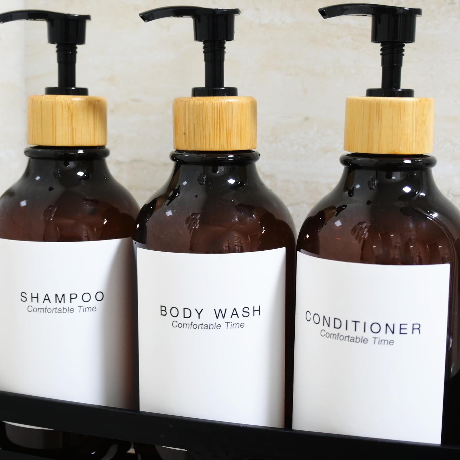 Shampoo And Conditioner Bottles, Apothecary Dispenser Bamboo Pump, Refillable Shampoo Bottles For Shampoo Lotion Oil Shower Soap