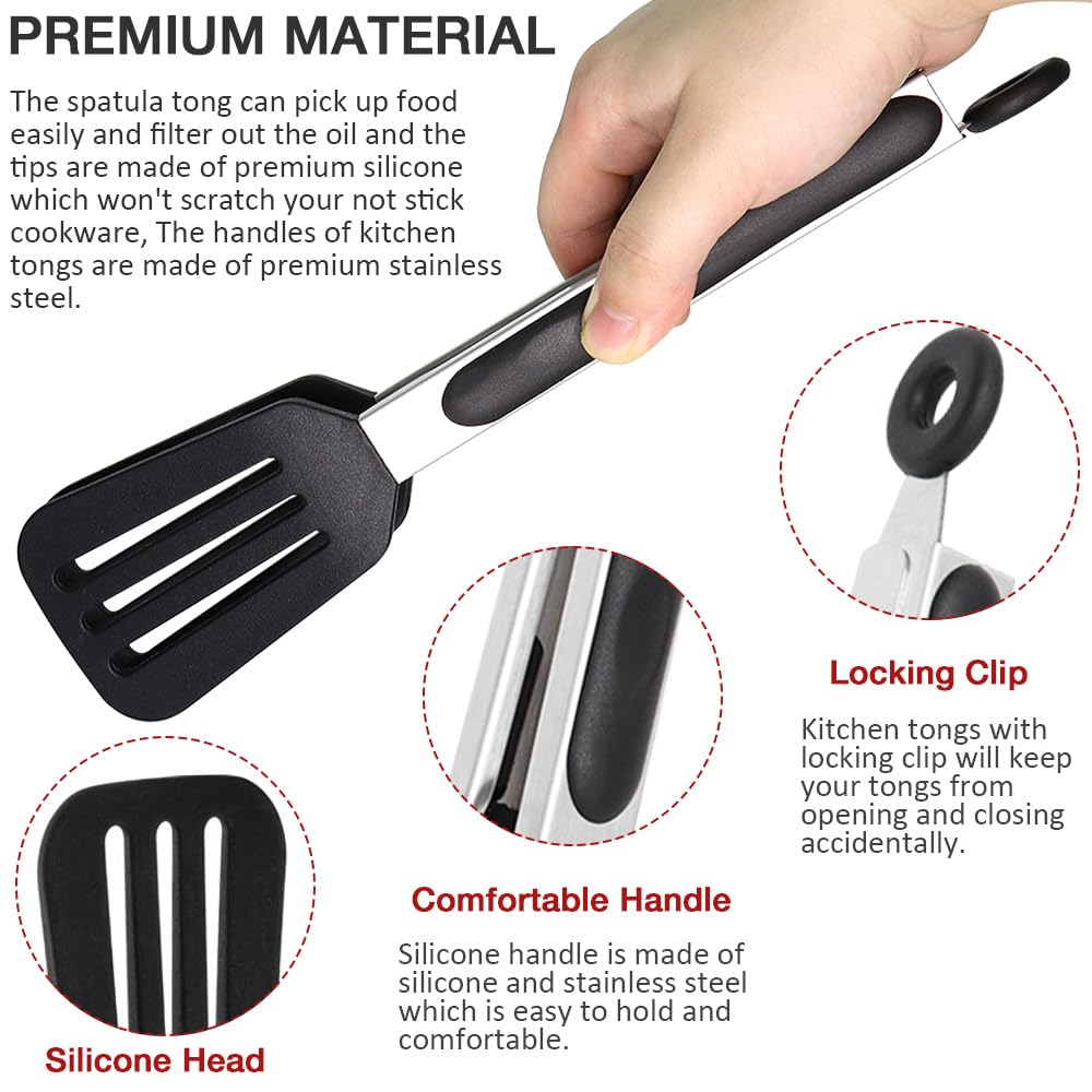 Pharamat 9 Inch Small Kitchen Tongs Set Of 3, Silicone Cooking Tongs With Silicone Tips And Stainless Steel Handle, Silicone Ton