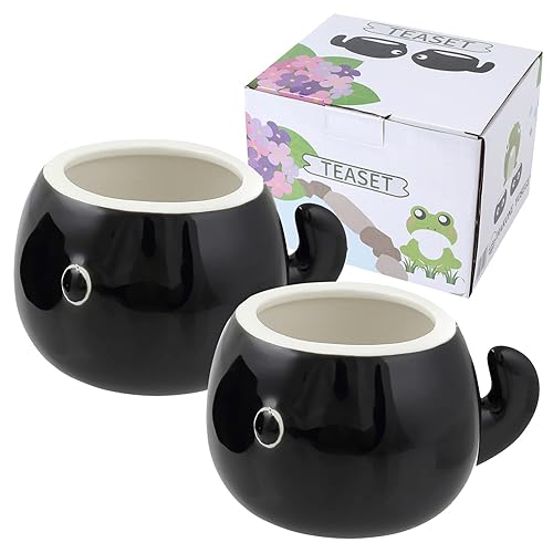 HAKONE YOSEGI Frog and tadpole tea set Cute Tableware Teapot & Tea cup  Japanese tea set  Tea Service Set Ceramic Tea Cups (4.7 OZ) (2 tea cup)
