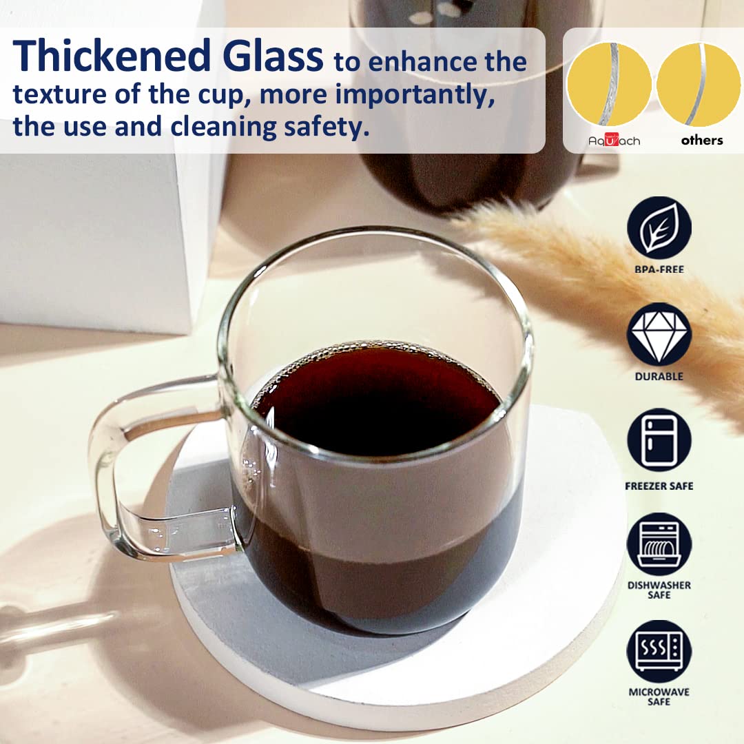 Aquach Glass Mugs 20 Oz Set Of 2, Extra Large Clear Glass Cup With Handle For Hot/Cold Coffee Tea Beverage, Drinking Glasses