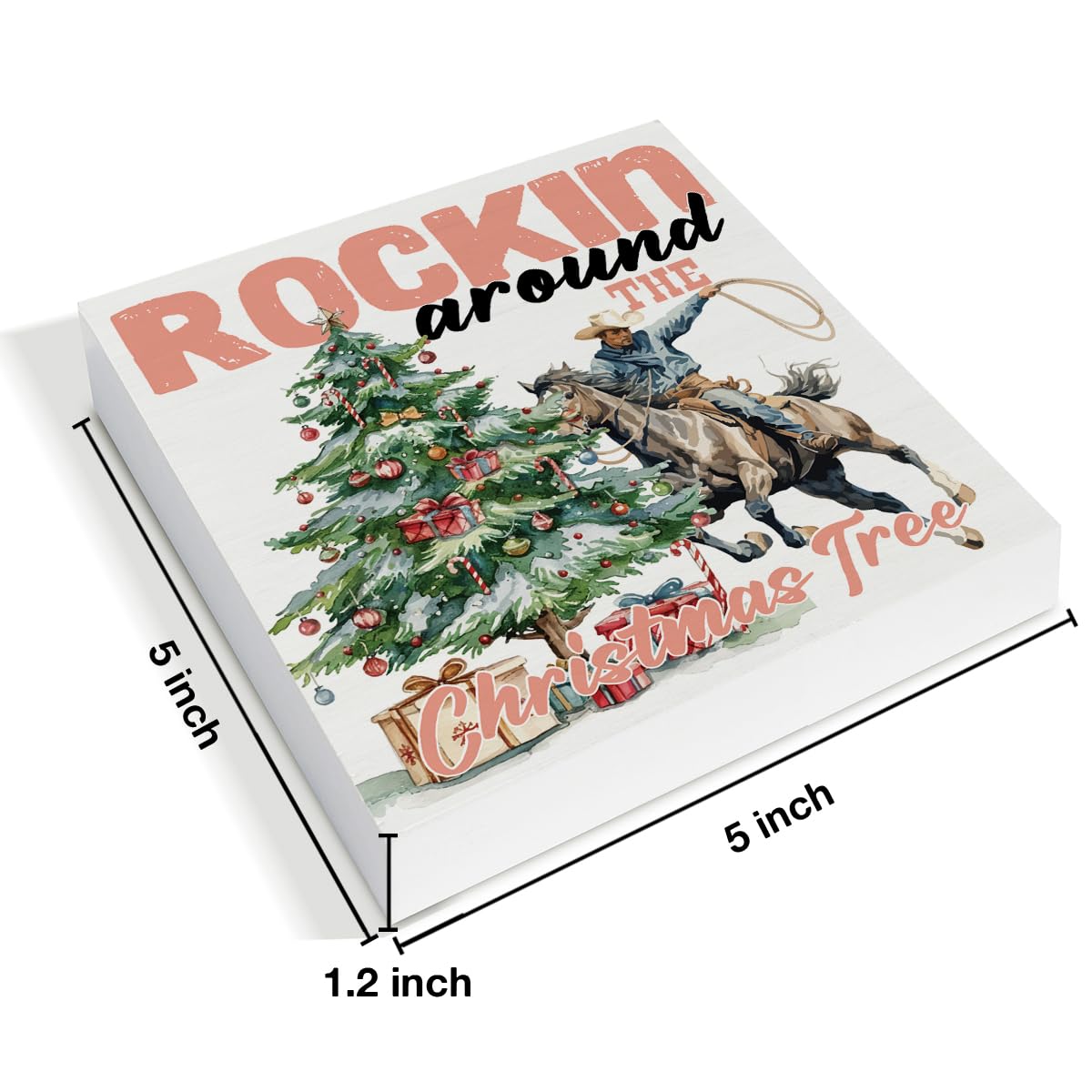 Western Christmas Decorations, Christmas Tree Wooden Sign, Christmas Room Decor, Christmas Decor for Desk Table Shelf 5 x 5 Inch