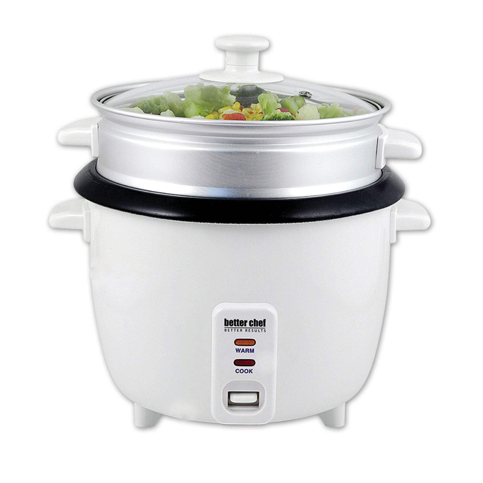 Better Chef Basic Rice Cooker With Food Steamer | Glass Lid | Non-Stick | Cool-Touch | Paddle And Cup Included (10-Cup, White)