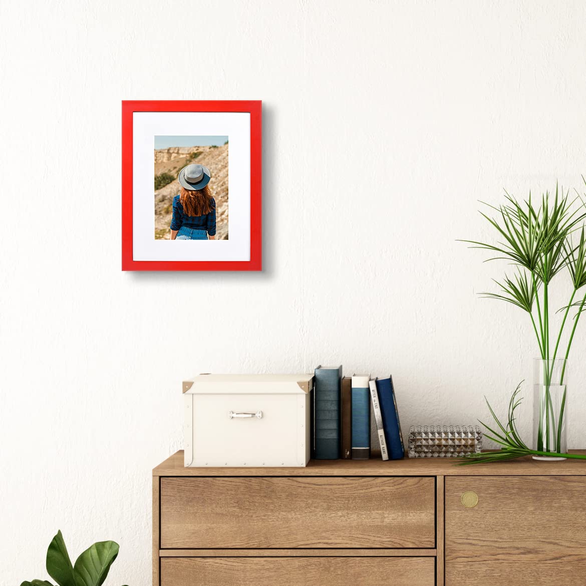 wyooxoo 8x10 Picture Frame Set of 2 Red Made of Solid Wood Photo Frames Display Pictures 5x7 with Mat or 8x10 Without Mat Colorf