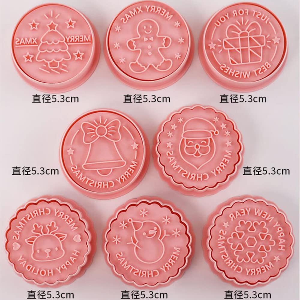8 Pieces Round Christmas Cookie Cutter Cookie Moulds For Baking Cookie Mould Press Christmas Cookie Mould Set Kitchen Tools Plas
