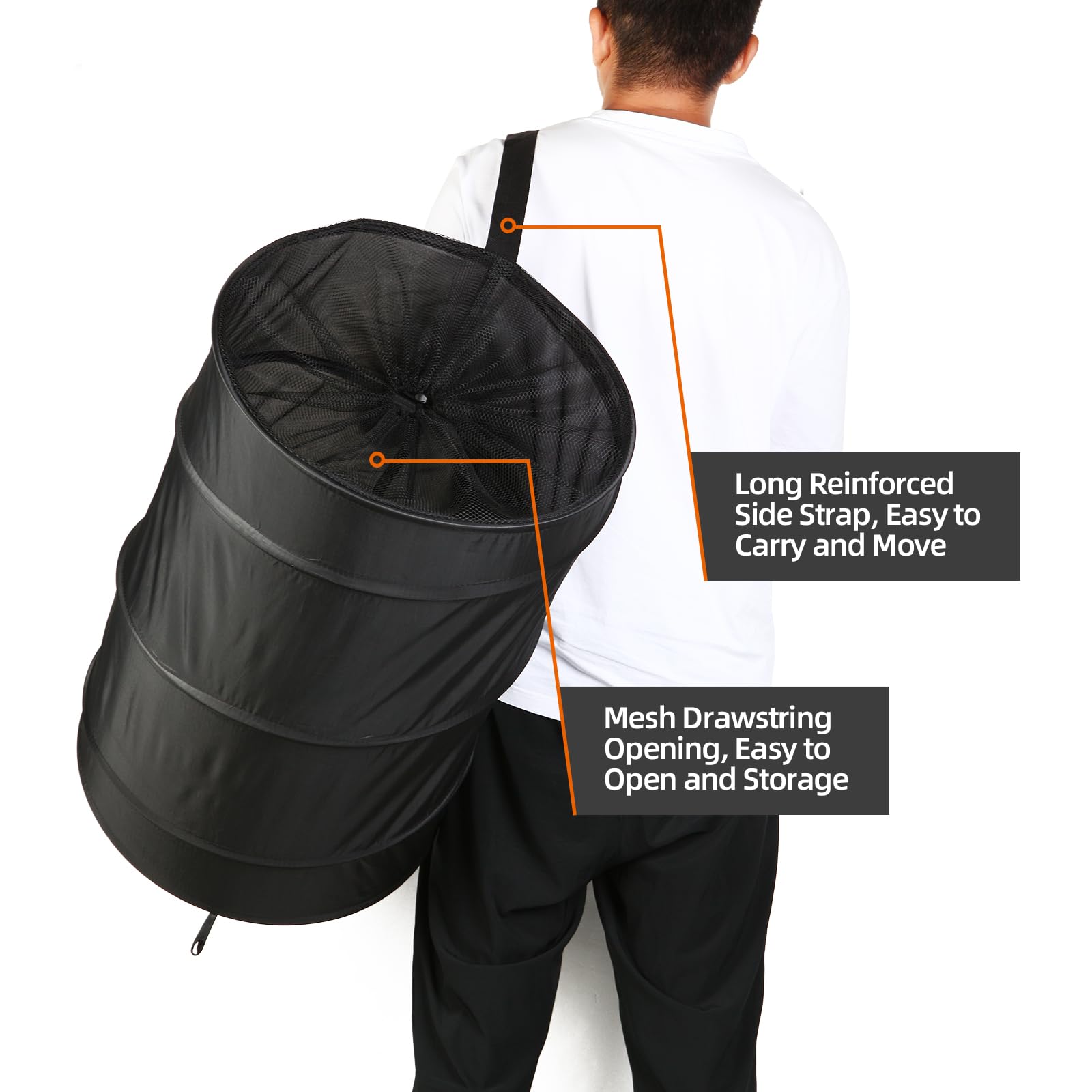 Battoo Extra Large 107L Strong Laundry Hamper 17.5'' X 27'' Collapsible Laundry Baskets With Long Straps Drawstring Barrel Folda