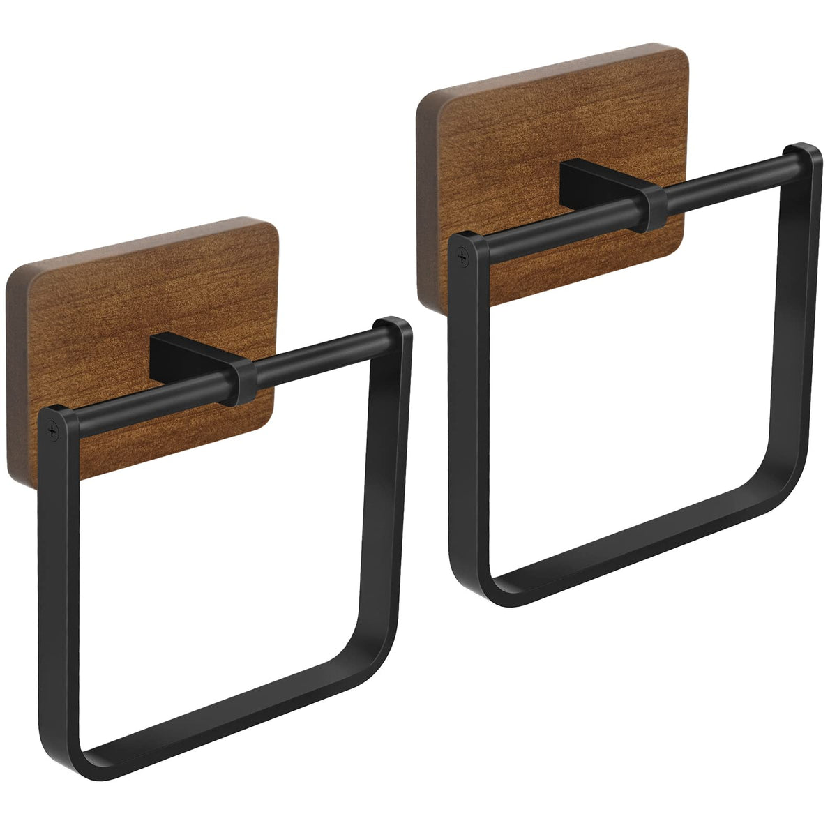 Doku 2Pack Square Towel Ring, Hand Towel Holder For Bathroom, Towel Rack Hanger For Kitchen Wall Mount Heavy Duty Storage, Black