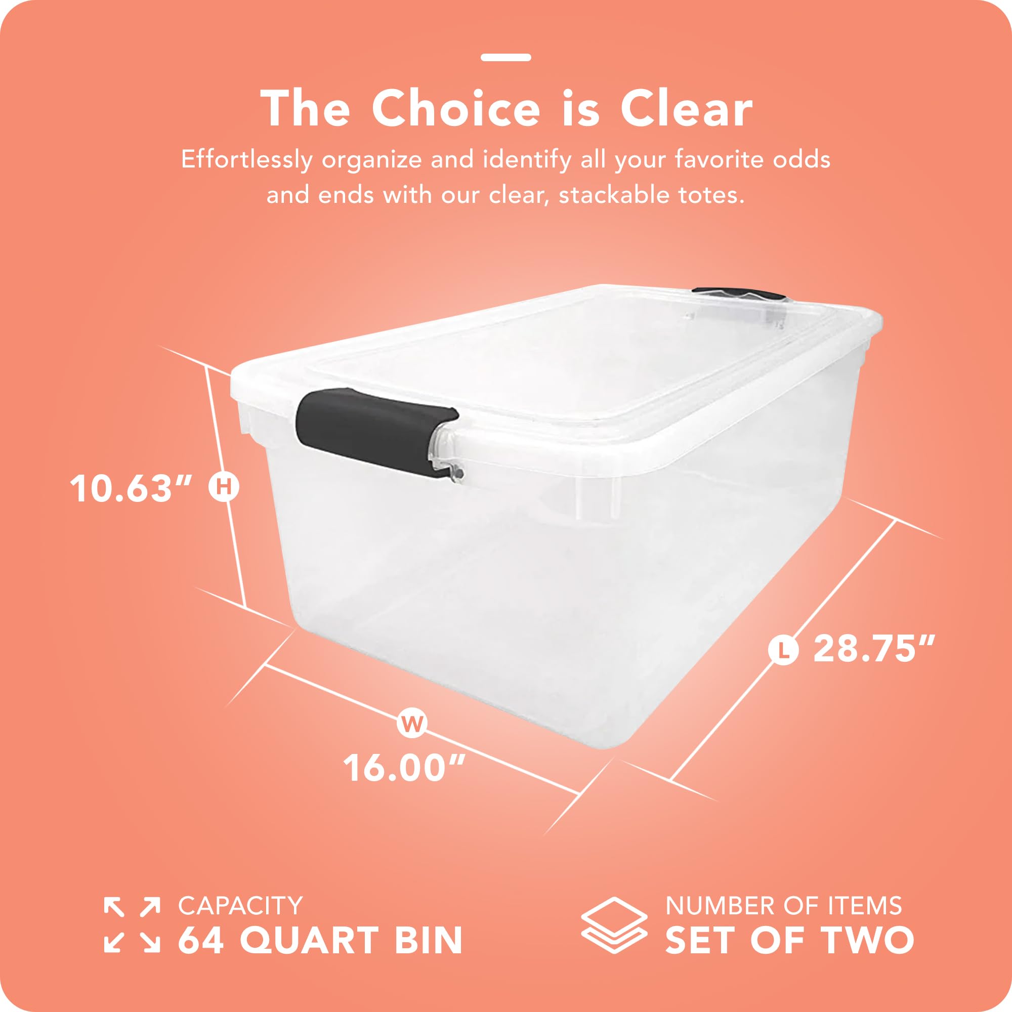 Homz 64-Quart Clear Plastic Stackable Storage Bin With Lid Container Box With Latching Handles For Home Garage Organization, Cle