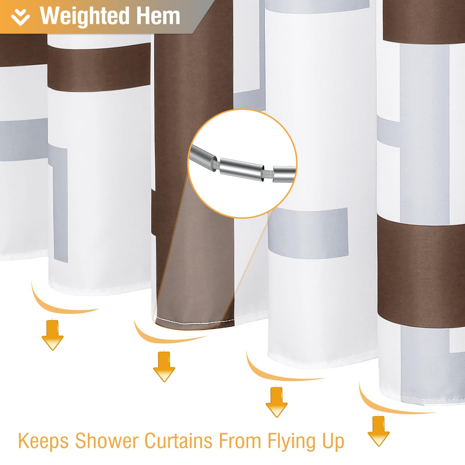 BTTN Extra Long Fabric Shower Curtain - 72x84 Inches Long Geometric Fabric Shower Curtain Set with 12 Plastic Hooks  Large Modern Water-Repellent Polyester Cloth Shower Curtains for Bathroom - Brown