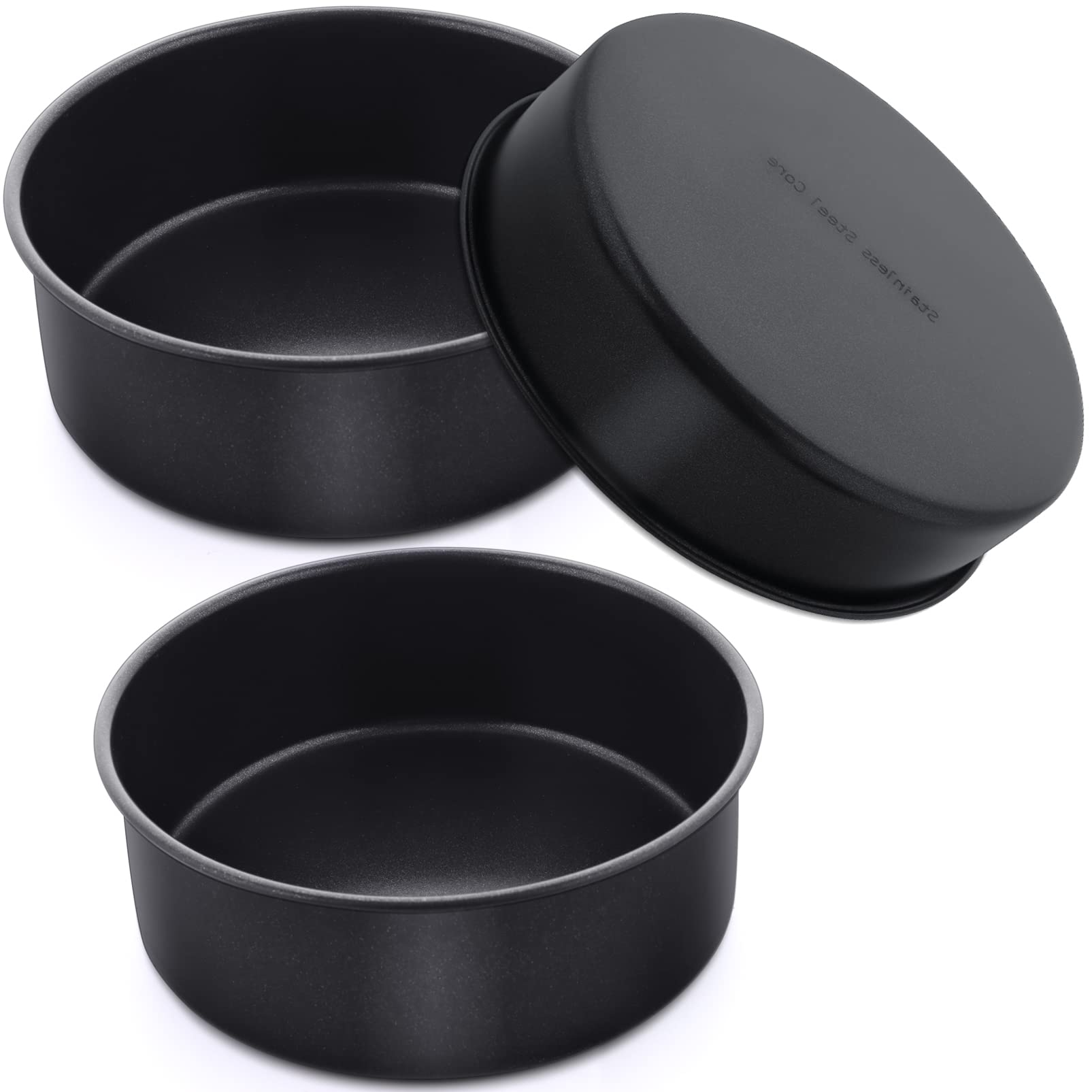 P&P Chef 6 Inch Cake Pans Set Of 3, Non-Stick Round Baking Pans Bakeware For Layered Cakes, Non-Toxic, Stainless Steel Core & Le