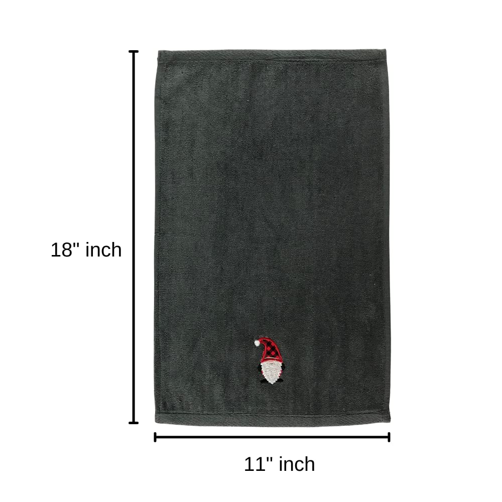 Christmas Gnomes Towel Set: Dark Grey Fingertip Towels With Red White Embroidery Jolly Nordic Gnome, Set Of 2