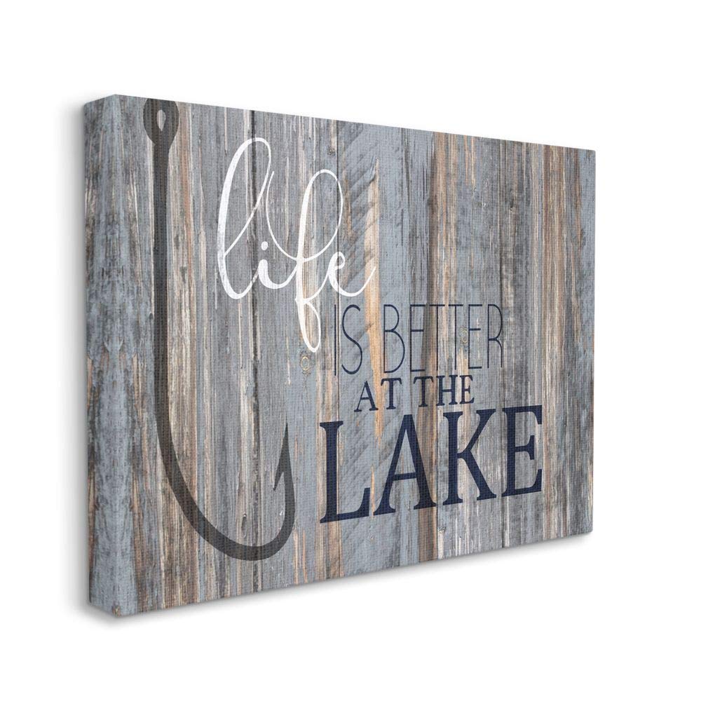 Stupell Industries Life Better Lake Quote Fish Lakehouse Cabin Nautical Phrase, Gallery Wrapped Canvas, 36 X 48
