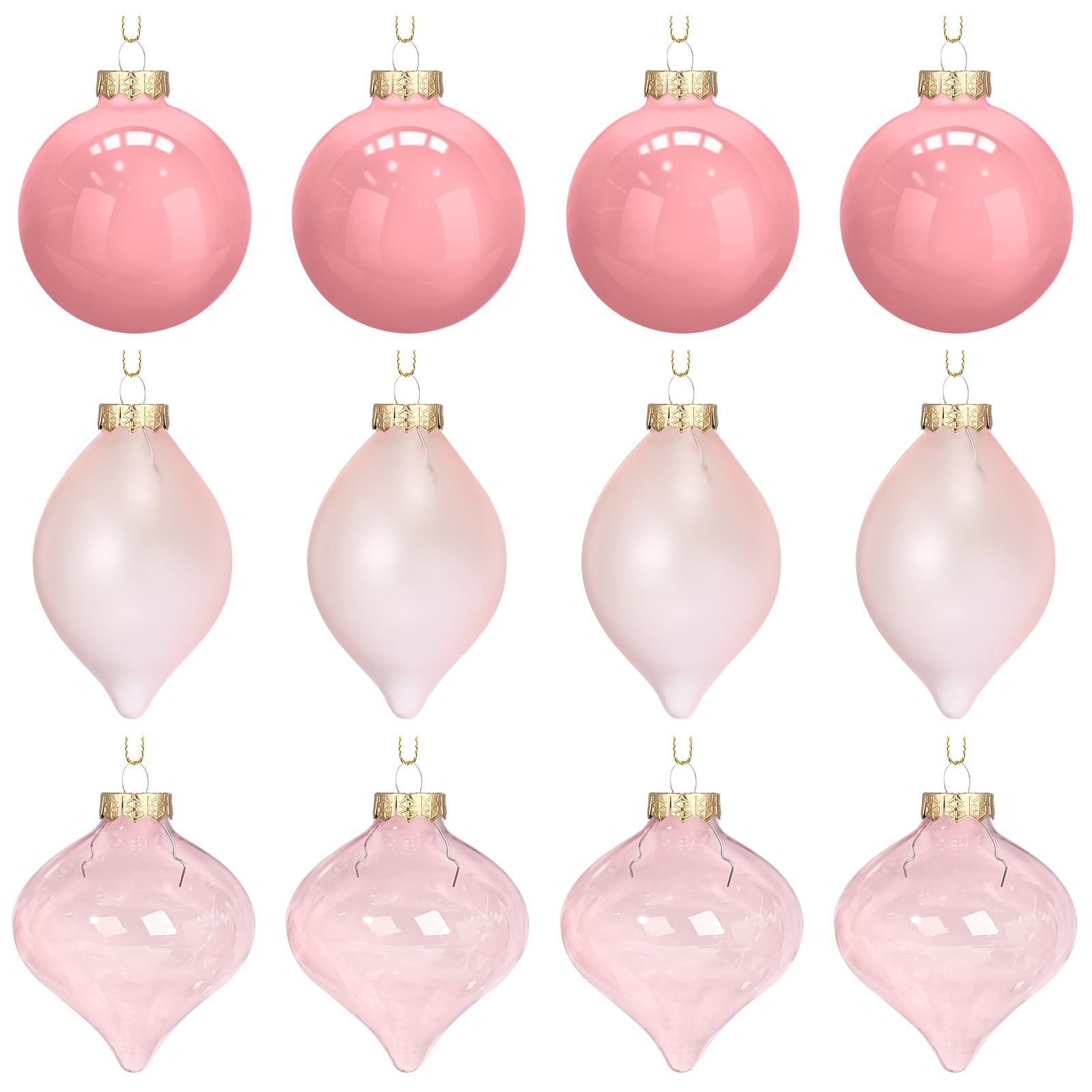 Zomiboo 12 Pcs Vintage Pink Glass Christmas Ball Ornaments Set 3.15 Hanging Shatterproof Glass Bulbs for Christmas Tree Baubles 