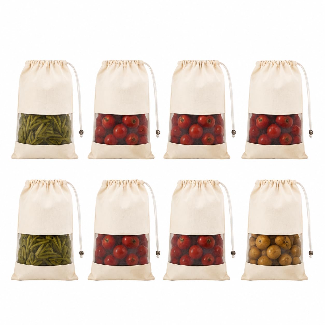 Choego Cotton Vegetable Storage Bags, Reusable Fridge Bags (8)