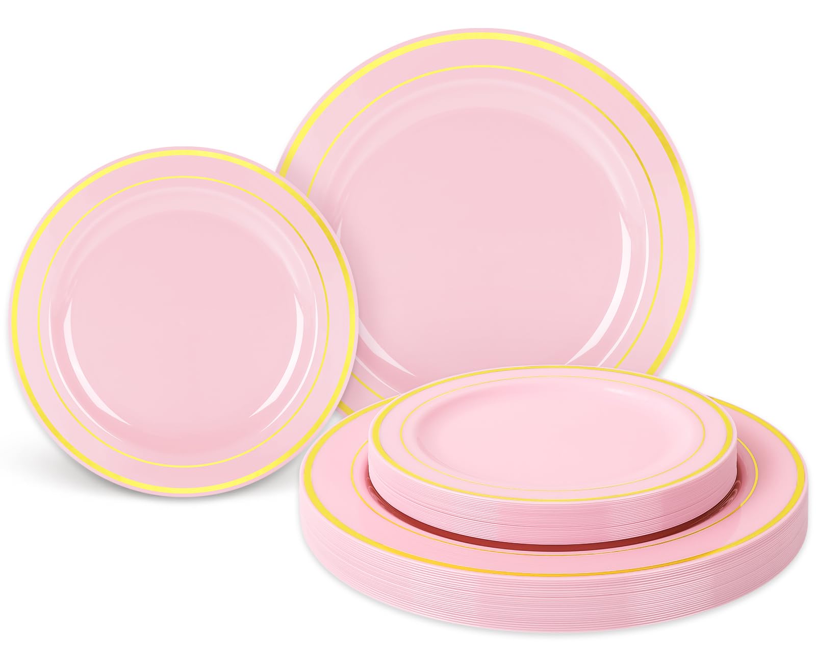Whaline 50Pcs Valentine'S Day Light Pink Plastic Plate Gold Foil Bordered Disposable Plate Decorative Dinner Dessert Plate For W