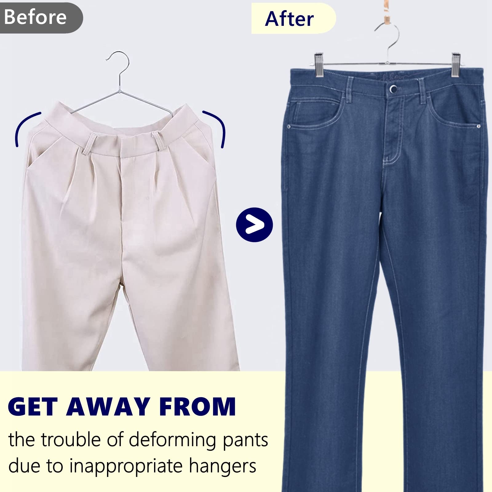 Amber Home 50 Pack Metal Pants Hangers With Clips, Heavy Duty Metal Skirt Hangers With 2-Adjustable Clips, Bottom Hangers For Sh