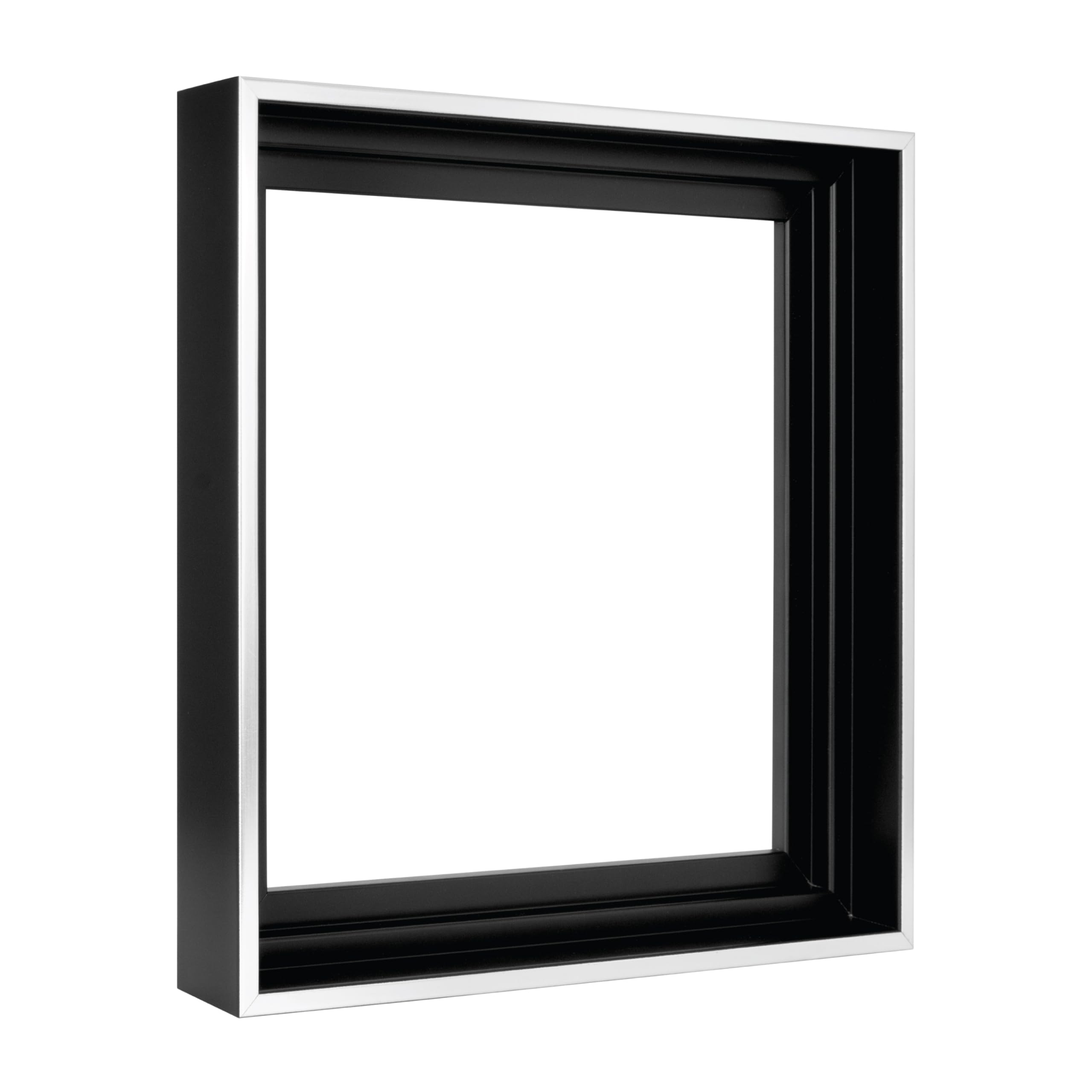 MCS Canvas Float Frames 12x12 Frame, Black & Silver Square Frame for Finished Canvases, Vertical & Horizontal Wall Hanging Frame