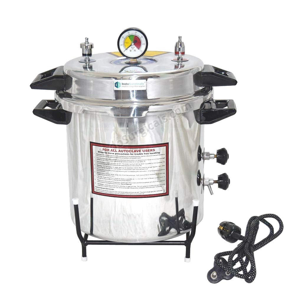 Is Indosurgicals Autoclave Electric 40 Litres, Aluminium, Seamless, Pressure Cooker Type (14 Dia. X 16 H),Silver