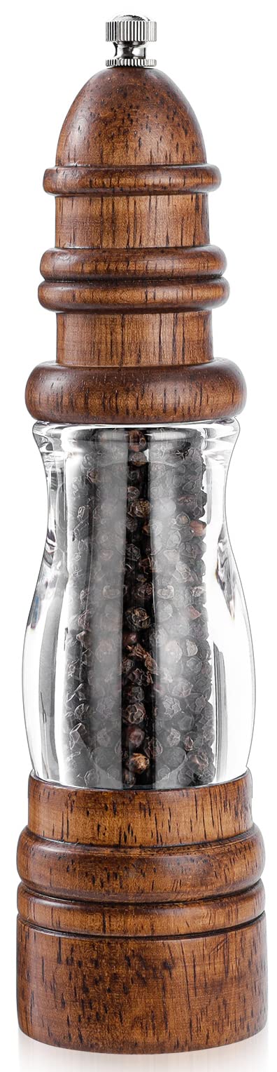 Leden Wood Pepper Grinder Mill, Manual Salt And Pepper Mills Refillable With Visible Window, Pepper Shakers, Salt Mill, Adjustab