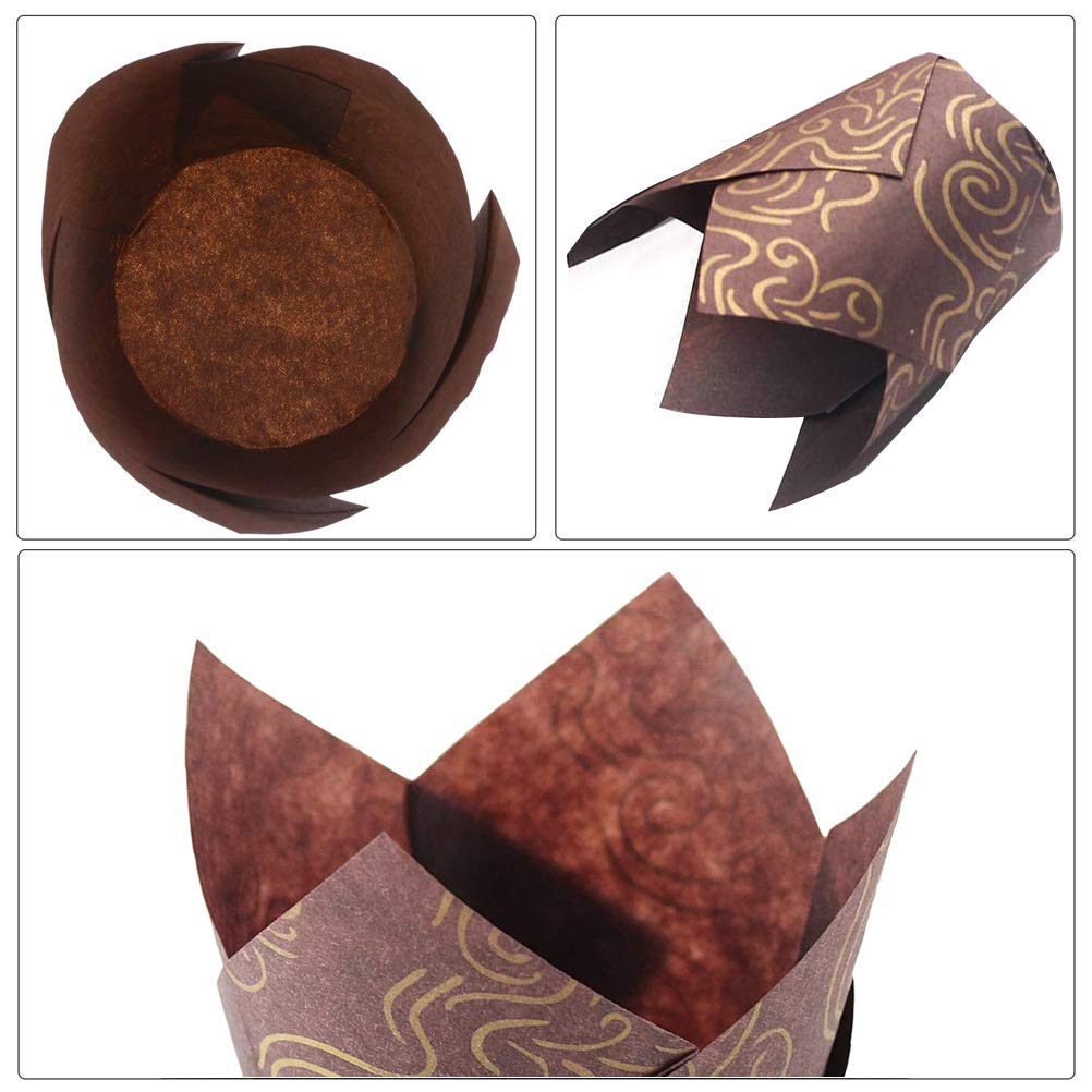 200Pcs Brown Tulip Cupcake Liners Golden Printed Natural Muffin Liners Baking Cups For Birthday,Wedding,Party Brown With Gold