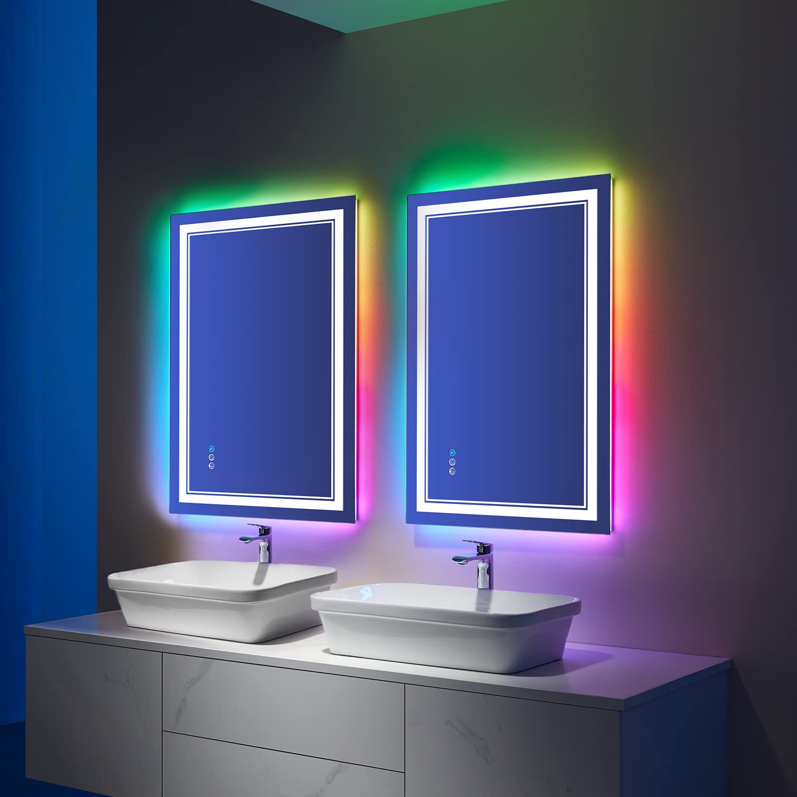 ISTRIPMF 20x28 inch LED Bathroom Mirror with Lights Backlit RGB Color Changing Lighted Mirror for Bathroom Wall Dimmable Anti-Fog Led Mirror (RGB Multicolor Backlit + Adjustable Front-Lighted)