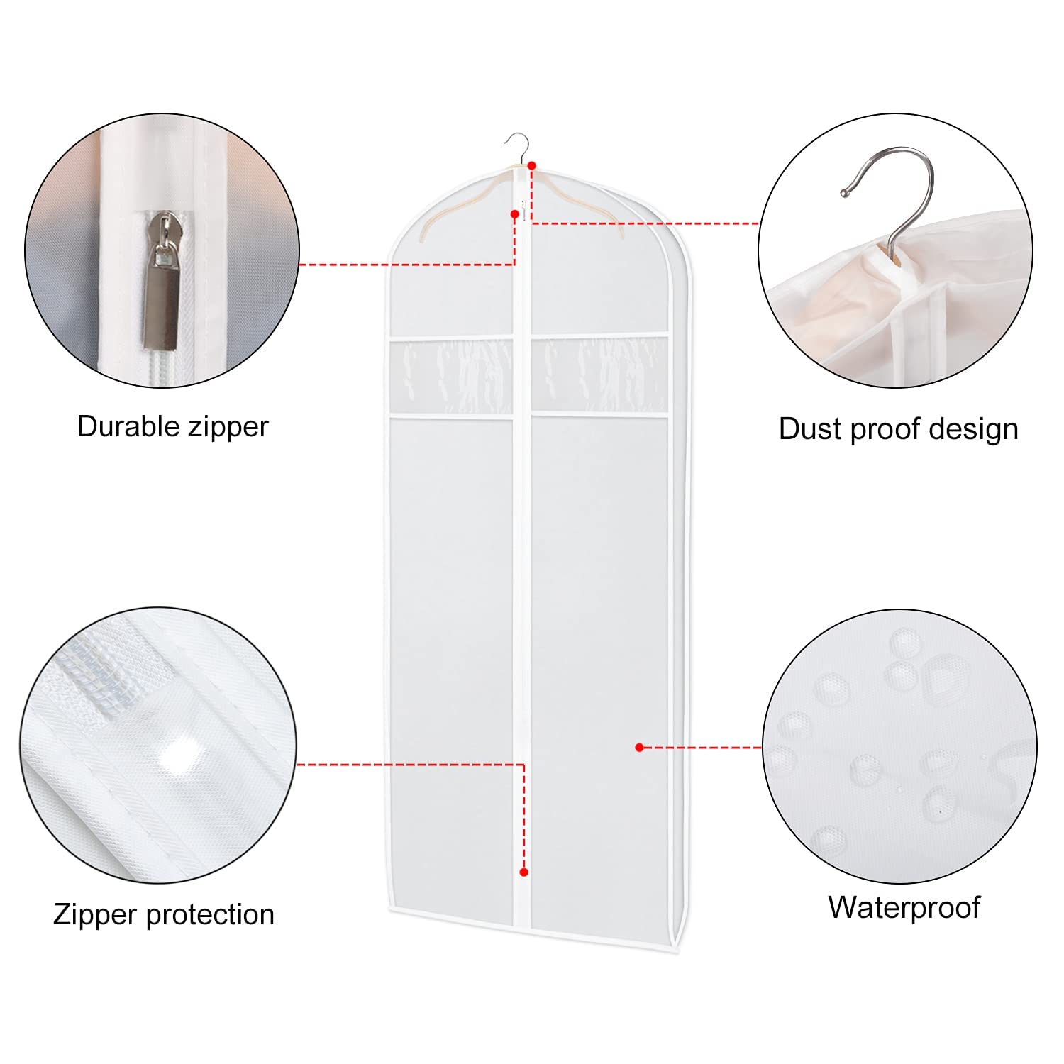 Zilink Dress Bags For Gowns Long 72-Inch Garment Bags For Long Dresses Clear Dress Protector Bag With 3'' Gusset And Full Length