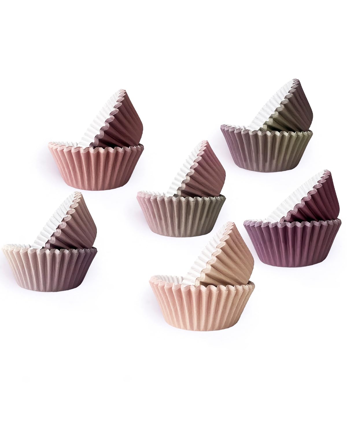 Qiqee 300Pcs Mini Gradient Cupcake Liners Cupcake Cups 6 Designs Coffee Gradient Cupcake Papers Baking Cups Cupcake Wrappers (Sm