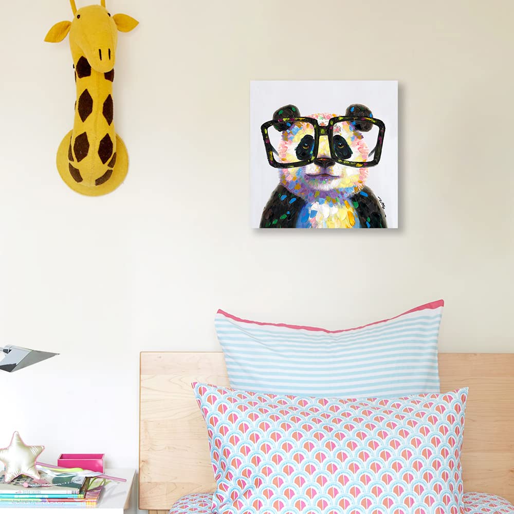 Yidepot Cute Panda Canvas Wall Art: Wall Decor Animals Themed For Kids' Bedroom Nursury Poster Bathroom Wall Painting 20''X20''