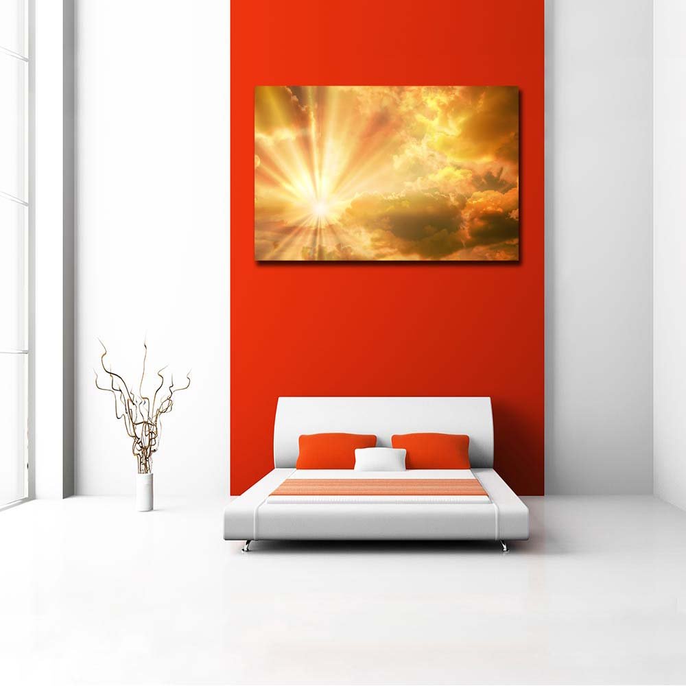 Pitaara Box Sunset Sunrise With Clouds, Light & Rays D2 | Peel & Stick Vinyl Wall Sticker For Bedroom & Living Room | 42.3 X 28