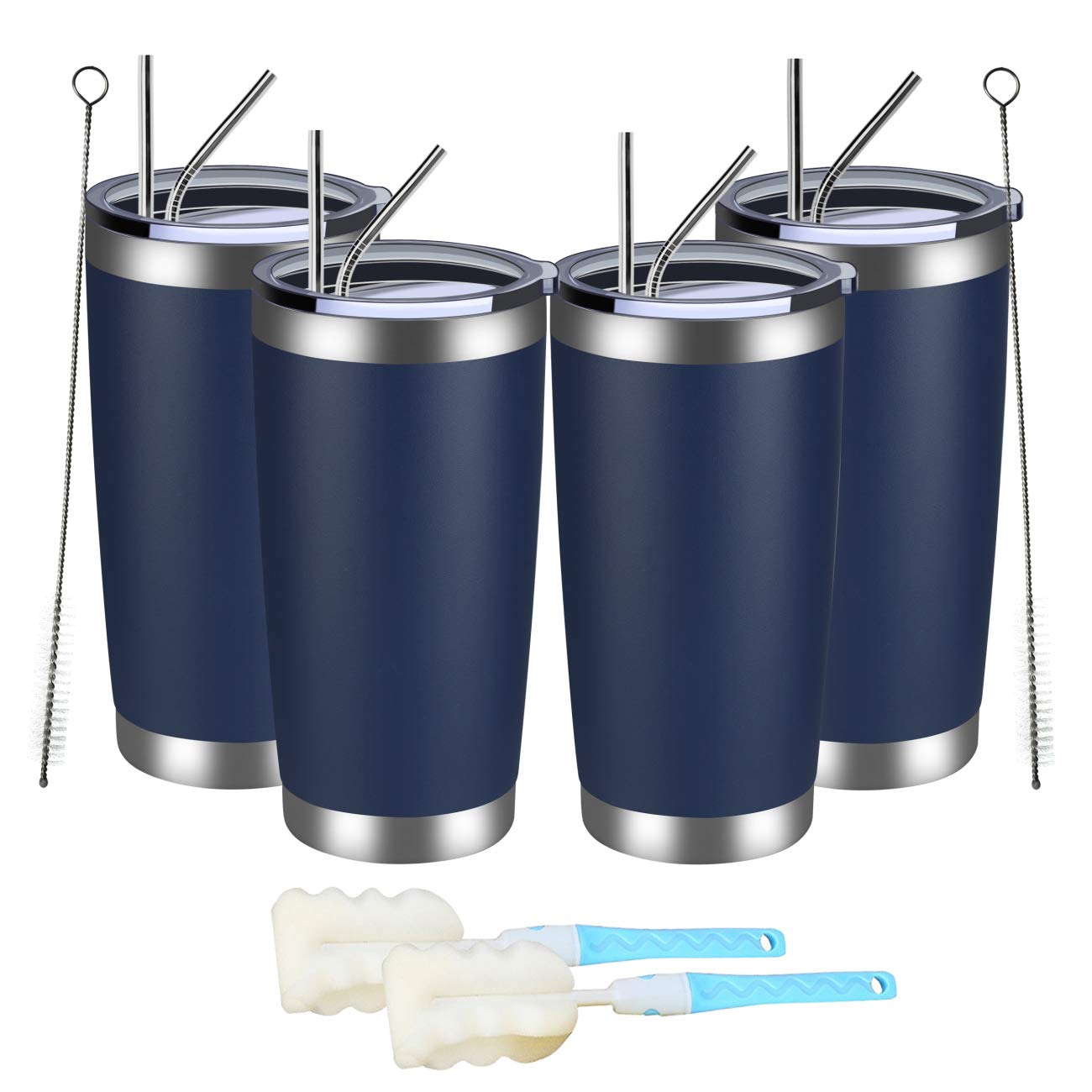 Meway 20Oz Tumbler 4 Pack Double Wall Vacuum Insulated Travel Mug Bulk, Stainless Steel Tumblers With Lid And Straw, Durable Pow