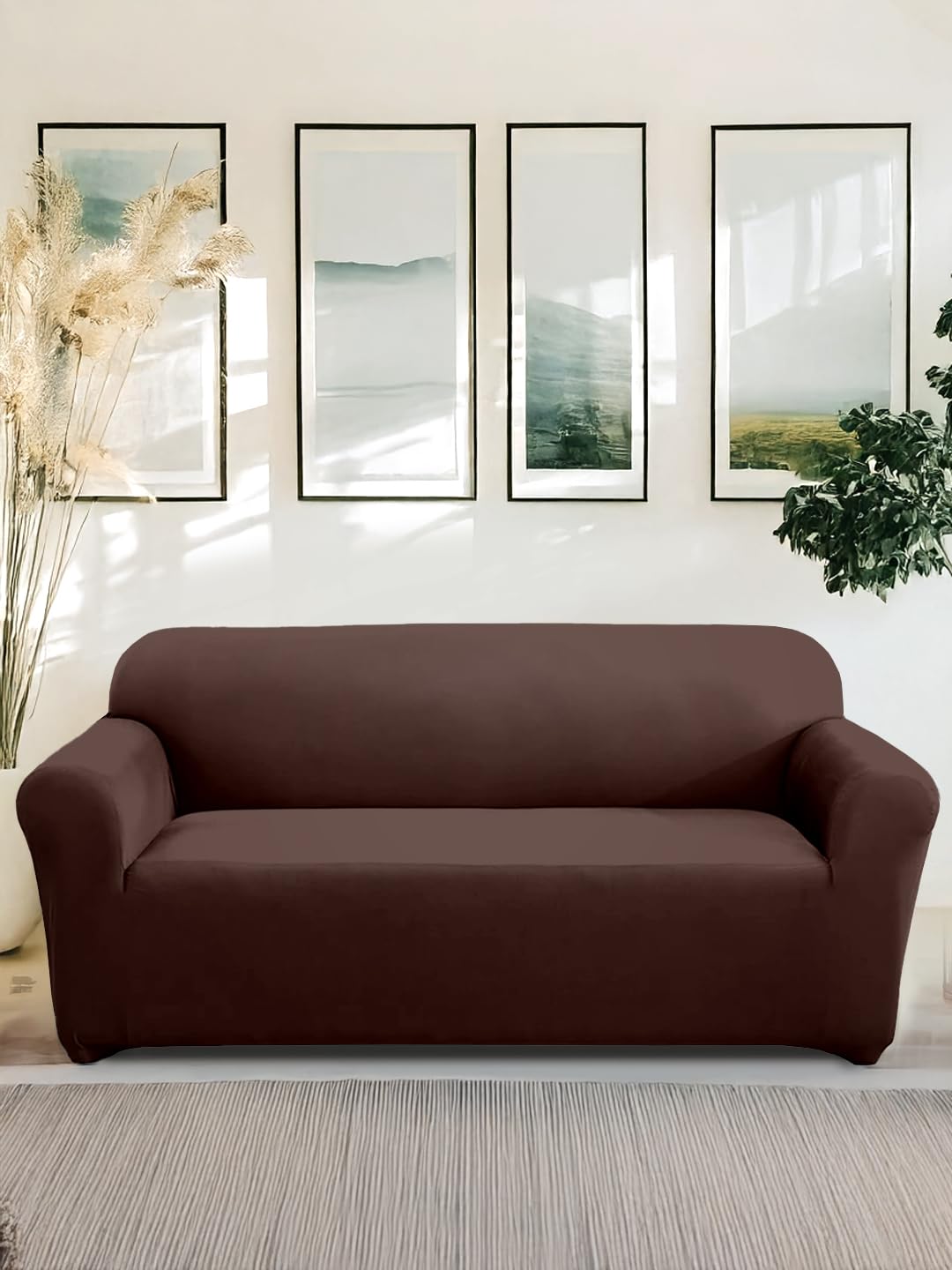 Amazon Brand  Solimo Polyester Spandex Stretchable Sofa Slipcover (3 Seater, Brown)