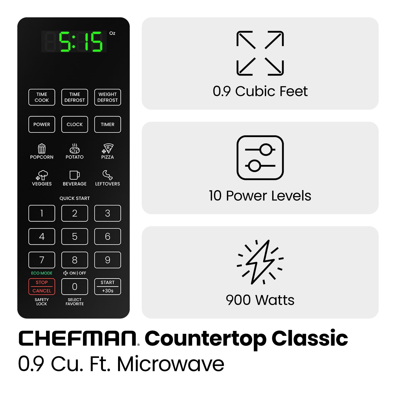Chefman Countertop Microwave Oven 0.9 Cu. Ft. Digital Stainless Steel Microwave 900 Watt With 6 Presets, Eco Mode, Mute Option,