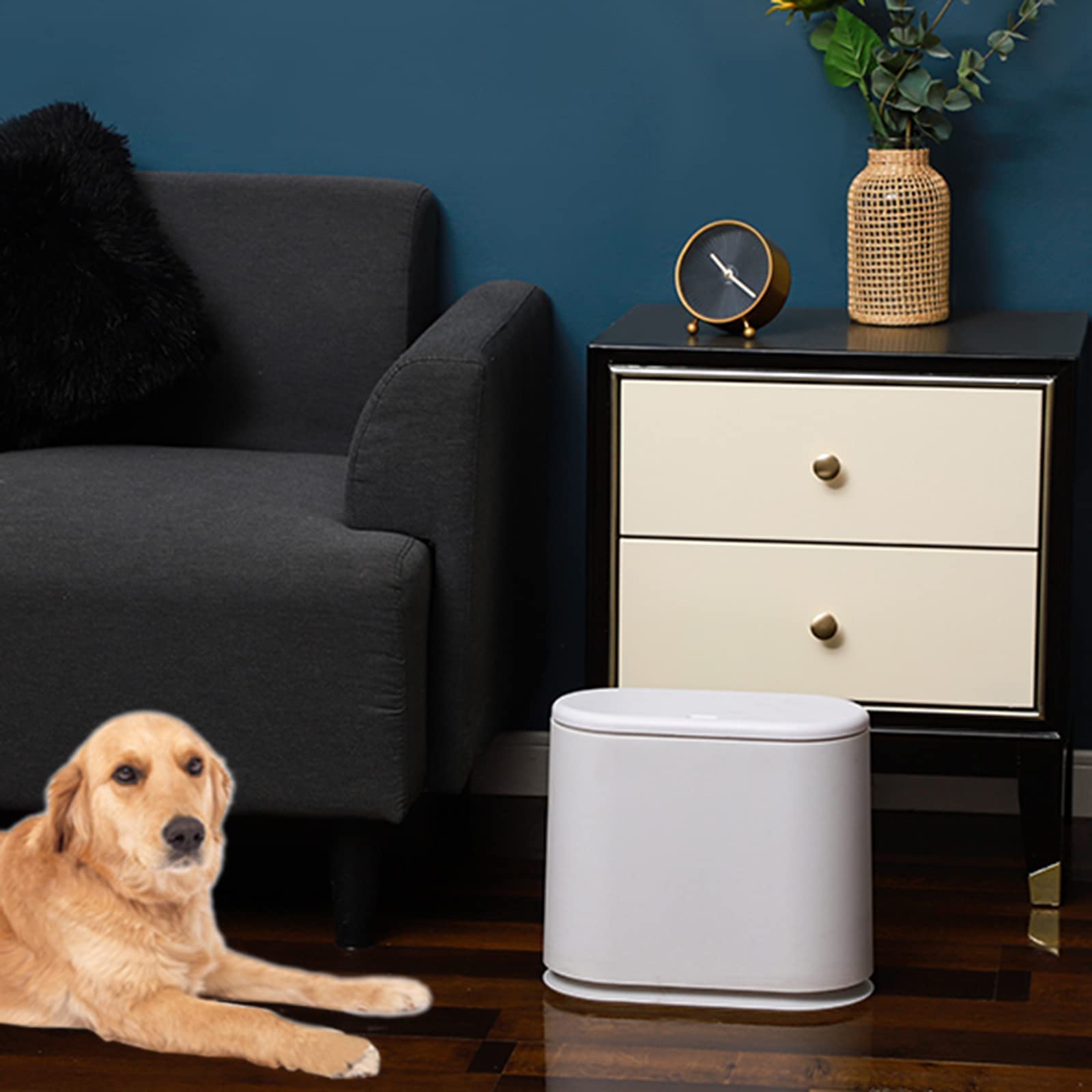 12 Liter Plastic Trash Can With Press Top Lid For Bathroom White Narrow Dog Proof Garbage Can,3.17 Gallon Toilet Waste Basket An