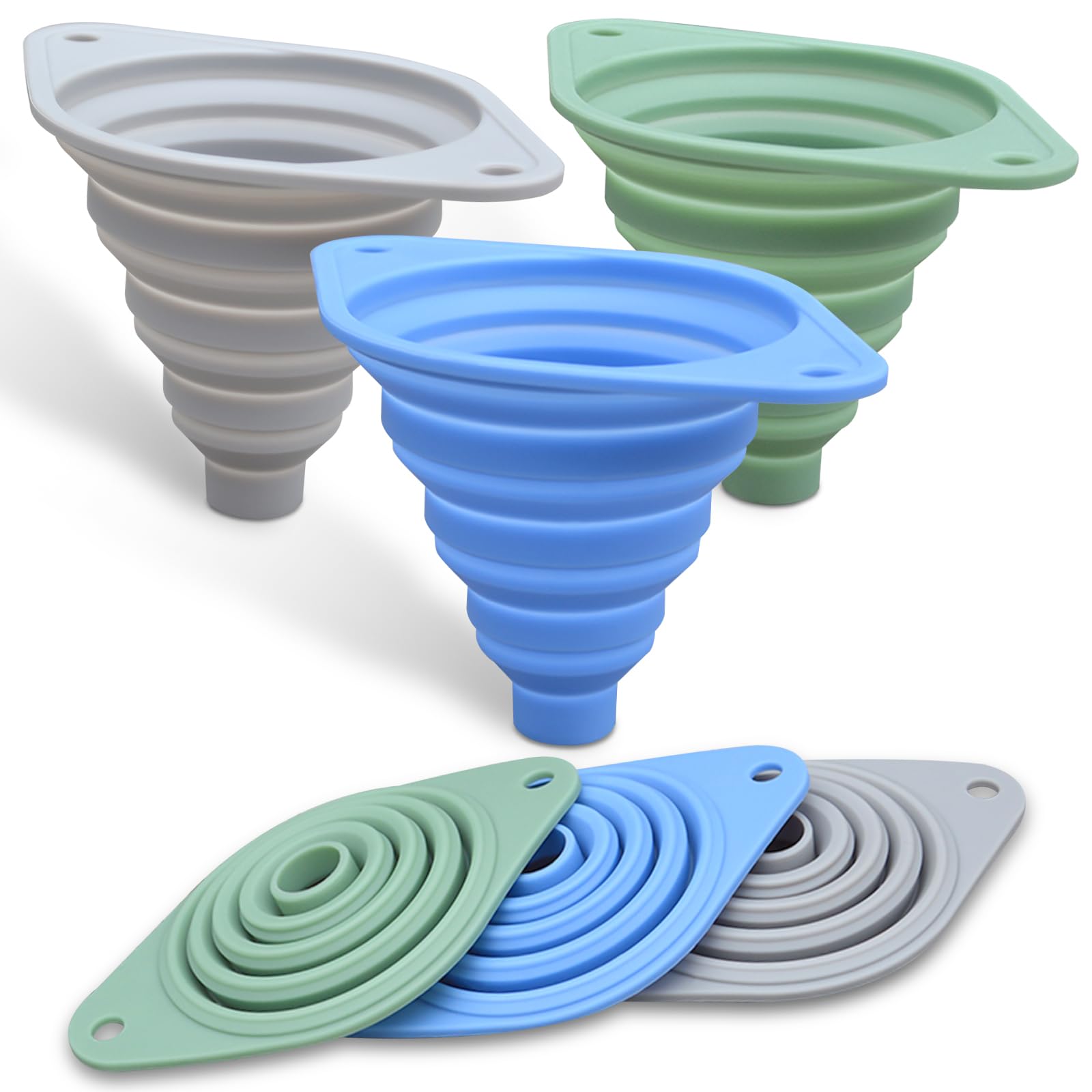 Kitchen Funnel Set 3 Pack,Funnels for Kitchen Use Filling Bottles,Silicone Funnel Collapsible,Small Funnels for Filling Small Bo
