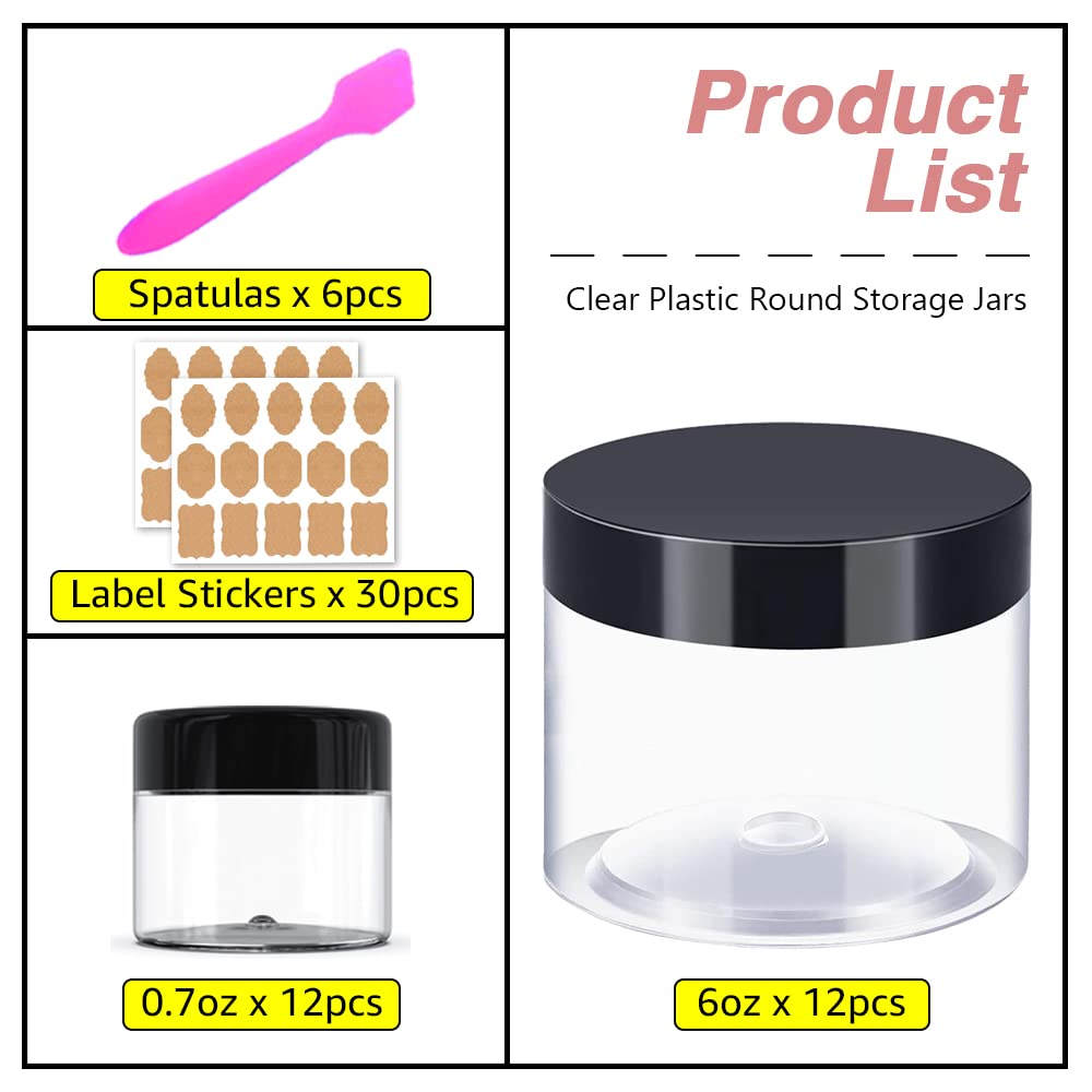 6 Oz Small Plastic Containers With Lids Plastic Jars With Lids + 20G/20Ml Small Containers With Lids Cosmetic Sample Jar (24 Pac