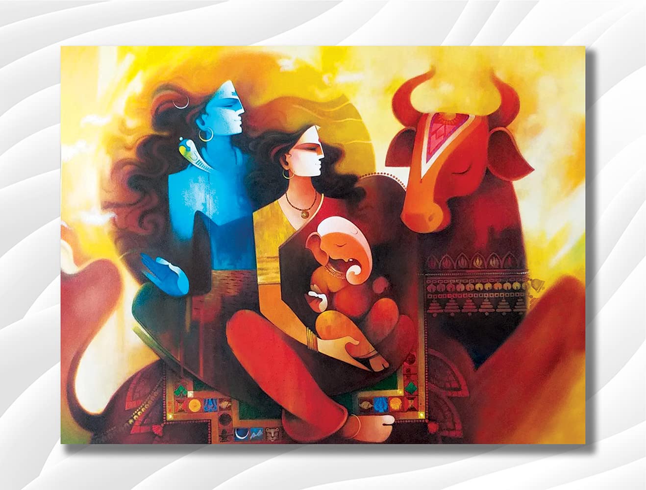 Namaste Home - Canvas Painting - Shiva Parvati & Ganesh - Indian God - Canvas Painting For Home And Office|| For Bedroom,Living