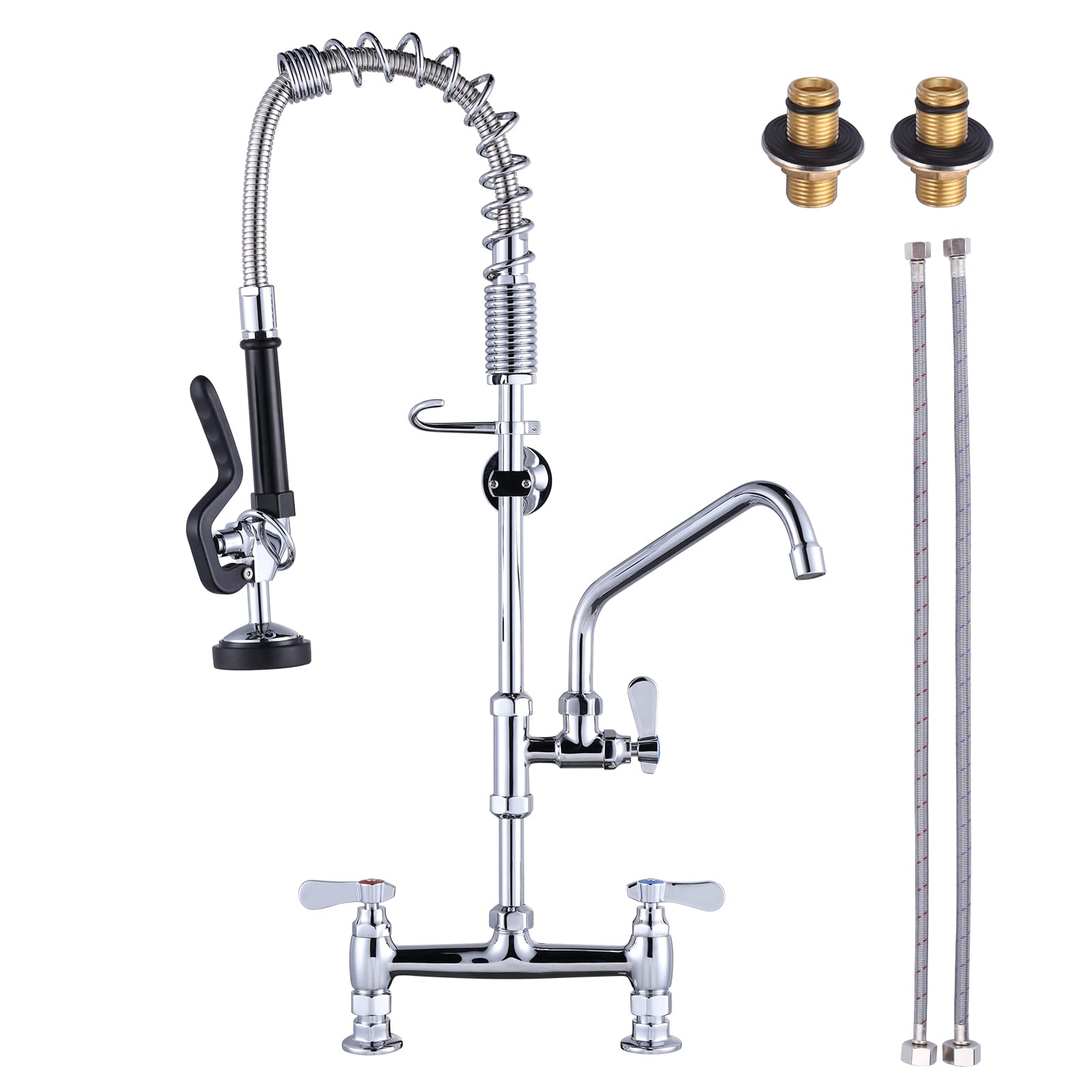 Iviga Commercial Kitchen Faucet Deck Mount With Pre-Rinse Sprayer 26'' Height Kitchen Sink Faucet 8 Inch Center With 10'' Add-On