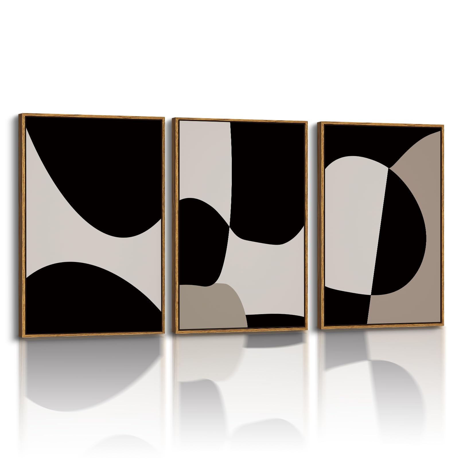 Insimsea 3 Pcs Framed Canvas Wall Art, Living Room Abstract Geometric Art, Earthy Neutral Decor, Bedroom Wall Decor Above Bed, M