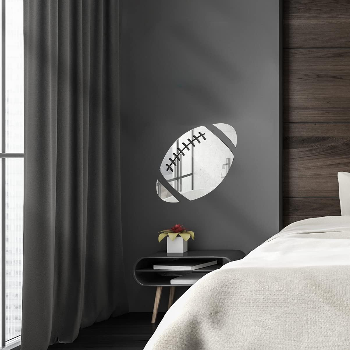 ODOTTAA Cute Acrylic Mirror Sticker Decal - Football Design, 30cm, Multi Color, Perfect for Home Decor