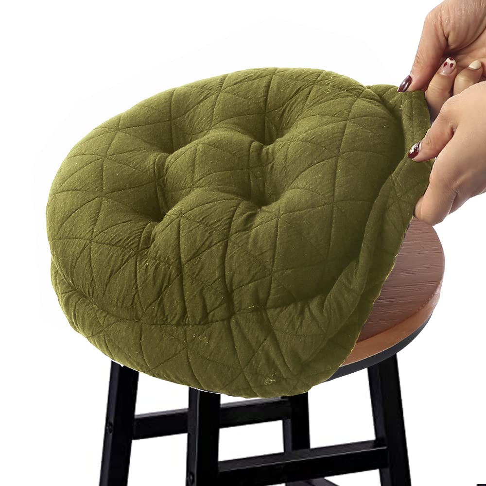Buyue Seat Cushion For Round Bar Stool, Dia.13 Luxury Fashion Jacquard With Anti-Skid Silicone Bar Stool Cushion Padded (Green,