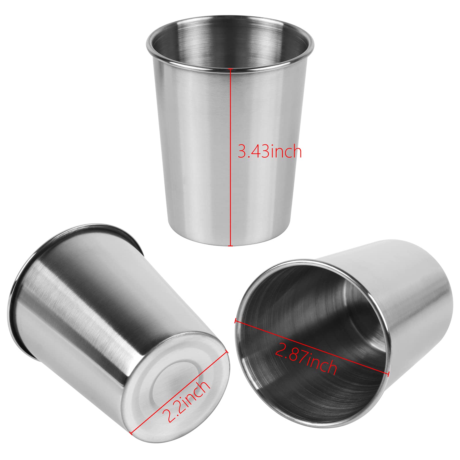 Teqooza 3 Pack 8 Ounce 230ml Stainless Steel Cups Shatterproof Pint Drinking Cups Metal Drinking Glasses for Kids and Adults  Pack of 3
