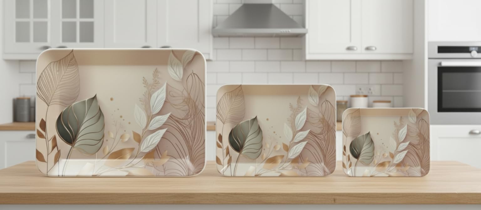 Dribble Melamine Serving Tray Set Of 3 (Small [23Cm(L) X17Cm(W) X2.5Cm(H)], Medium [31.5Cm(L) X23.5Cm(W) X2.5Cm(H)], And Large [