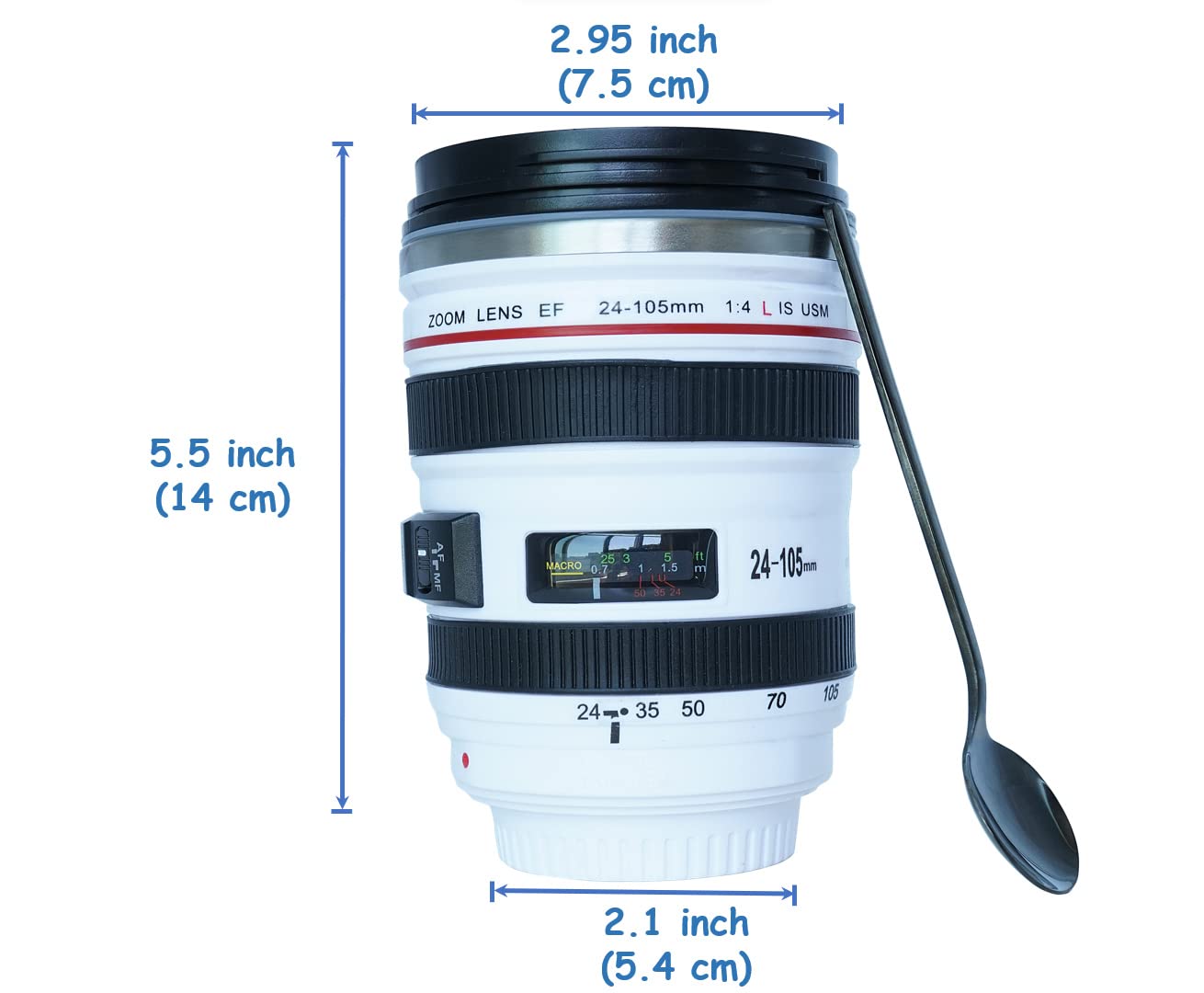 Phantaccy Camera Lens Coffee Mug - Leakproof 13.5Oz Sus-304 Stainless Steel Travel Mug With Spoon, Bpa-Free, Lid For Tea/Water/C