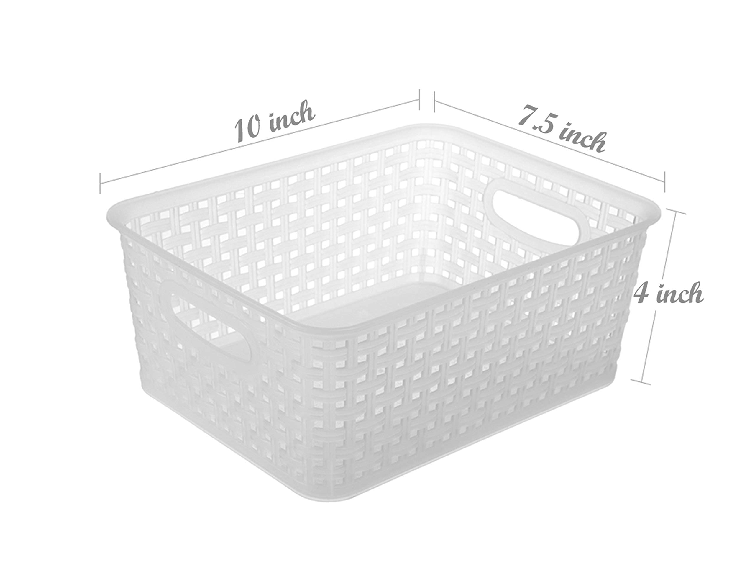Clear Plastic Woven Storage Basket, 6-Pack Weave Basket Organizer For Kitchen Offices Bathrooms