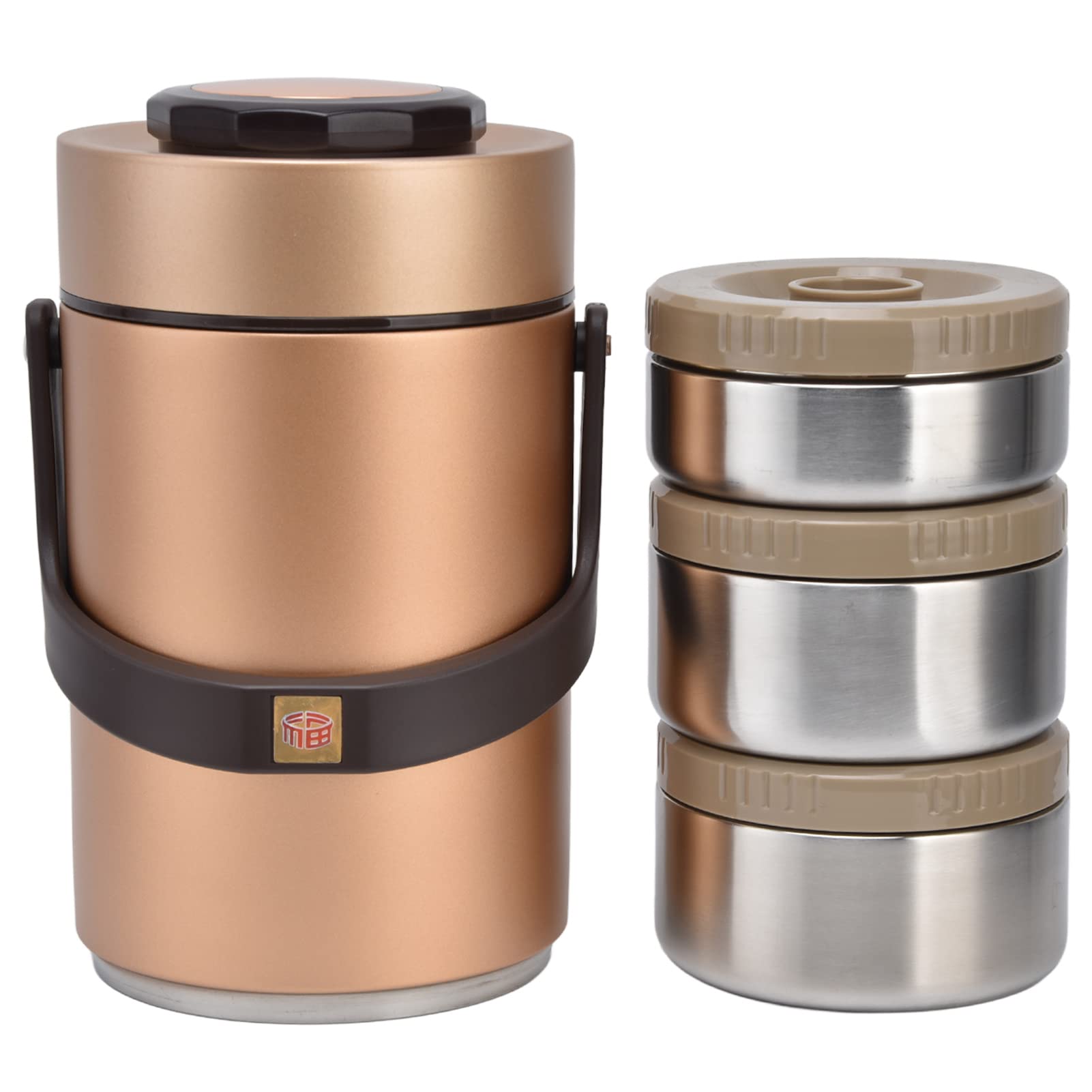 NDNCZDHC2.3L Portable Vacuum Insulation Food Flask, Stainless Steel Lunch Box, 3 Layers Lunch Box Containers for Adults (Gold)