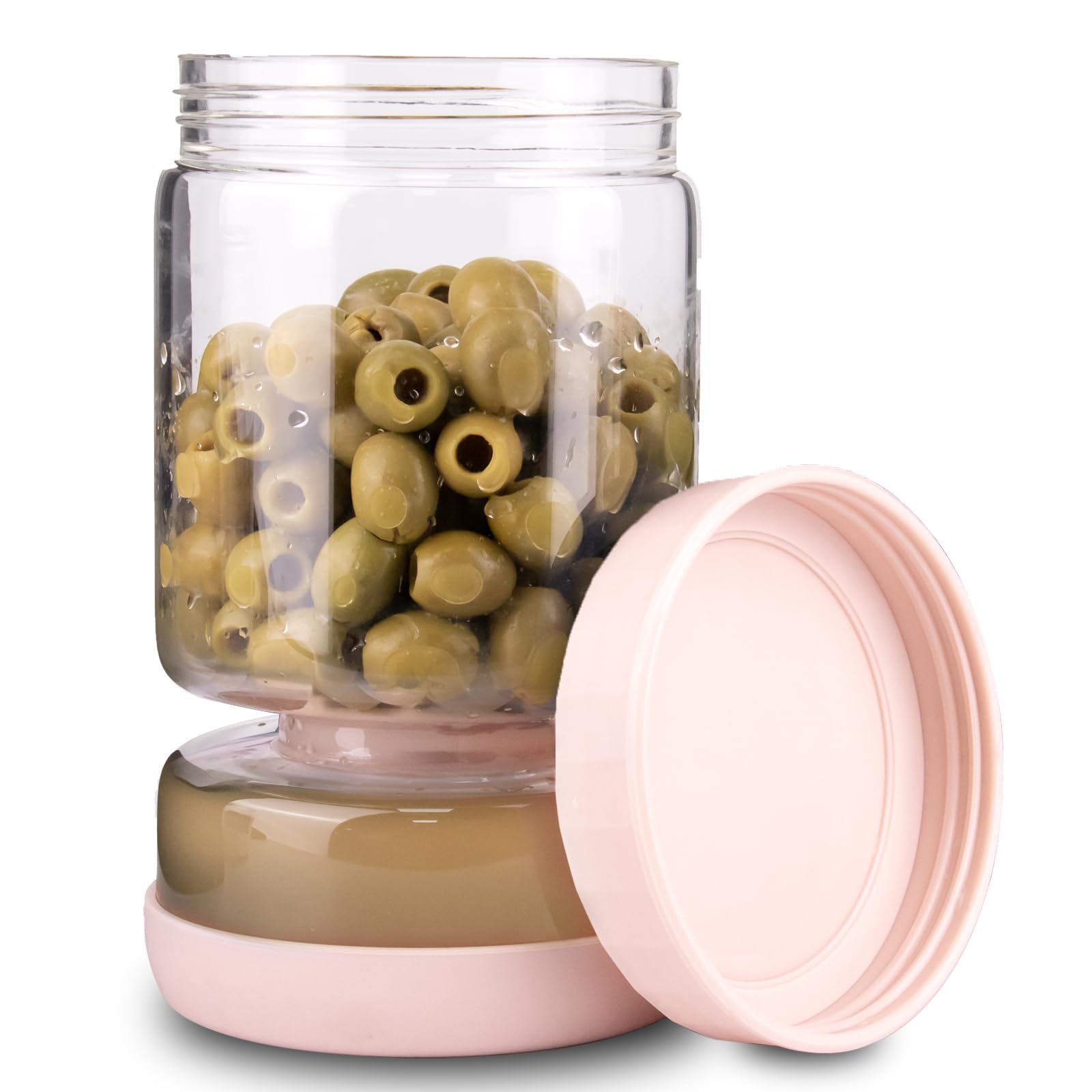 Homnoble Pickle and Olive Hourglass Jar with Strainer Flip for Juice Separator from Wet and Dry, Upgrade Food-grade ABS Lid and 