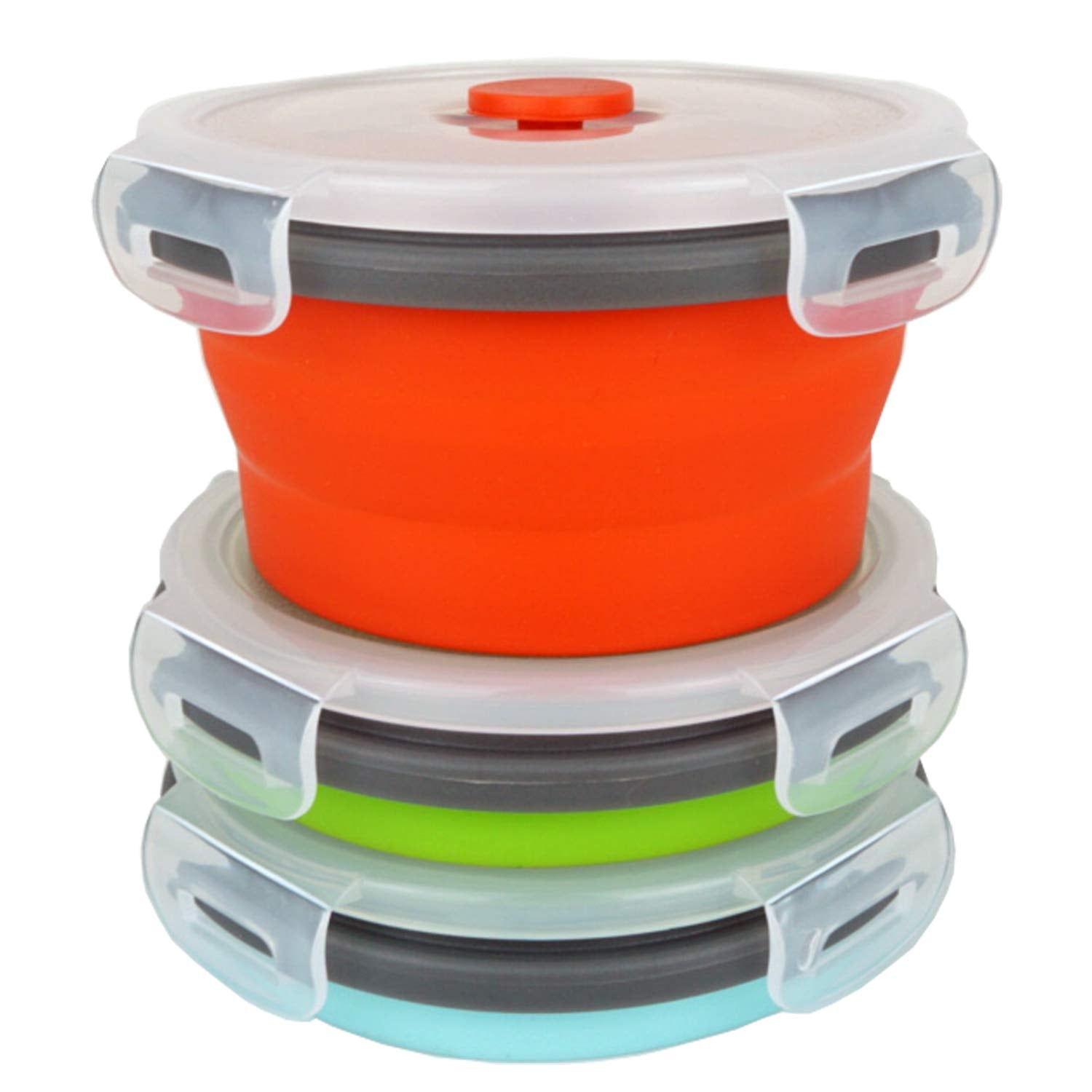 Ecomorning 3Piece Round Collapsible Lunch Container Silicone Food Storage Containers Collapsible Camping Bowl With Airtight Sili