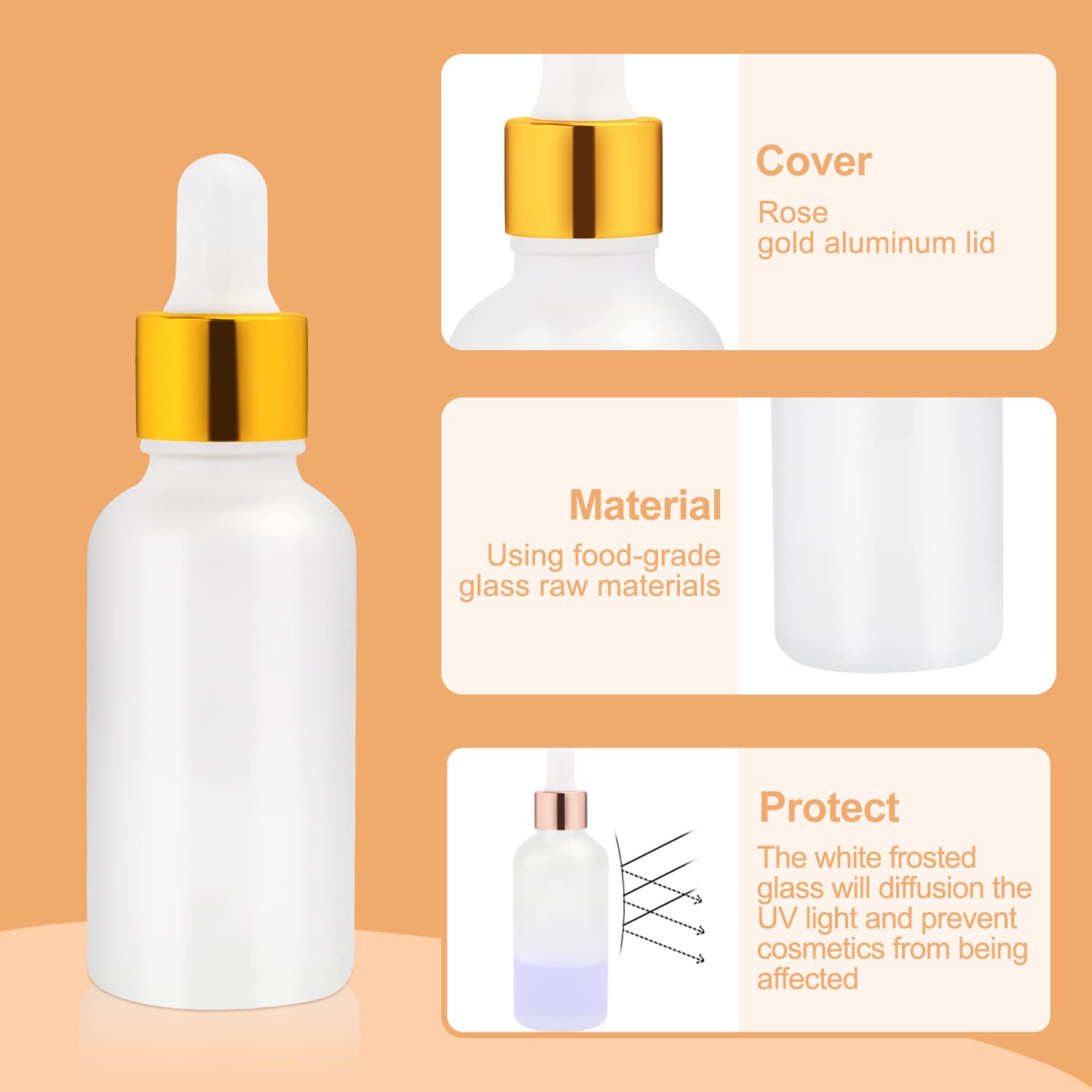6 Pack Frosted Glass Dropper Bottle for Essential Oils Empty Glass Liquid Holder With Glass Eye Dropper Golden Caps Travel Perfume Cosmetic Container-Pipette&Funnel included (30ml/1 fl oz)
