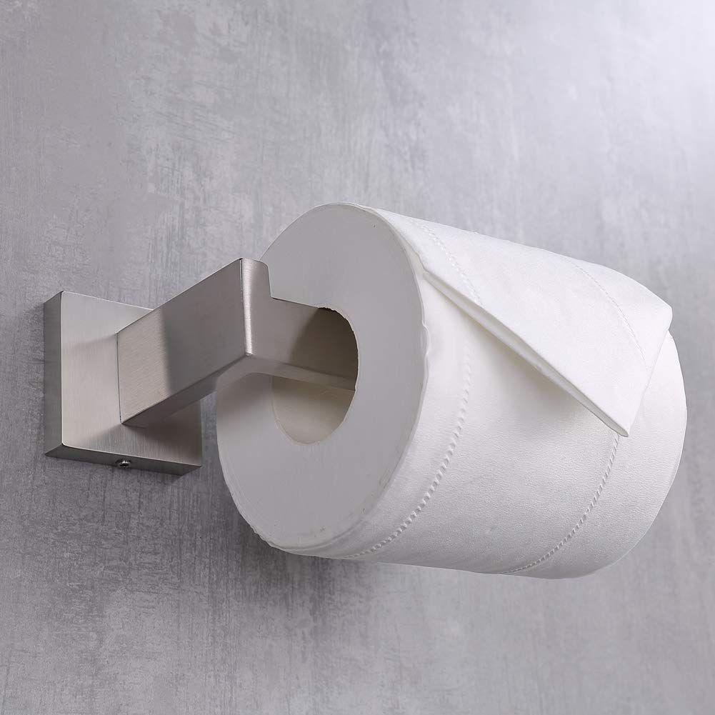 TASTOS Toilet Paper Holder Brushed Nickel  Toilet Tissue Roll Holders Dispenser and Hangers Wall Mounted for Bathroom & Kitchen  Stainless Steel Modern Square Style (Silver)
