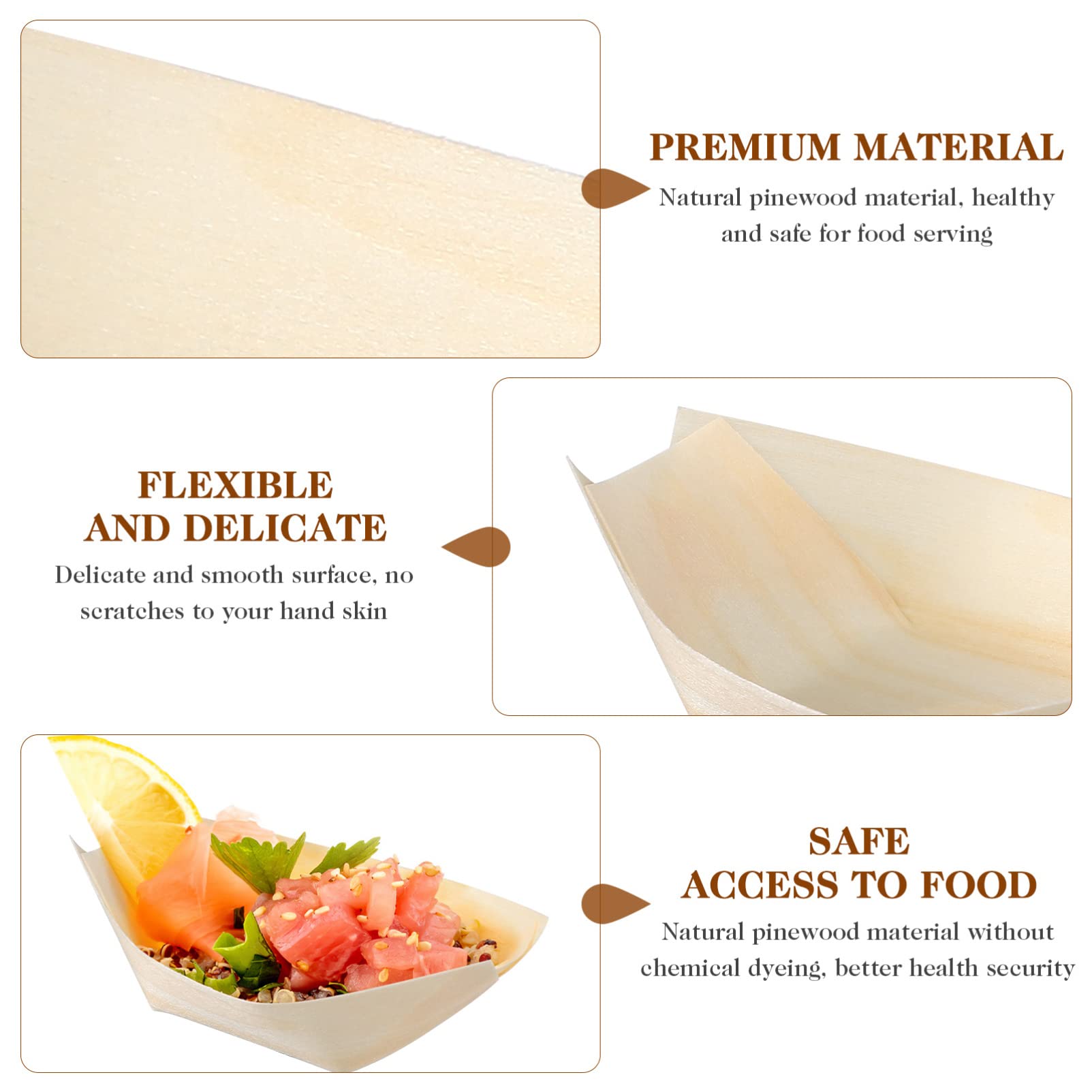 Doitool 100 Pack Disposable Wood Boat Plates Dishes, Appetizer Sushi Boats Wooden Boat Serving Tray For Restaurants, Caterers An